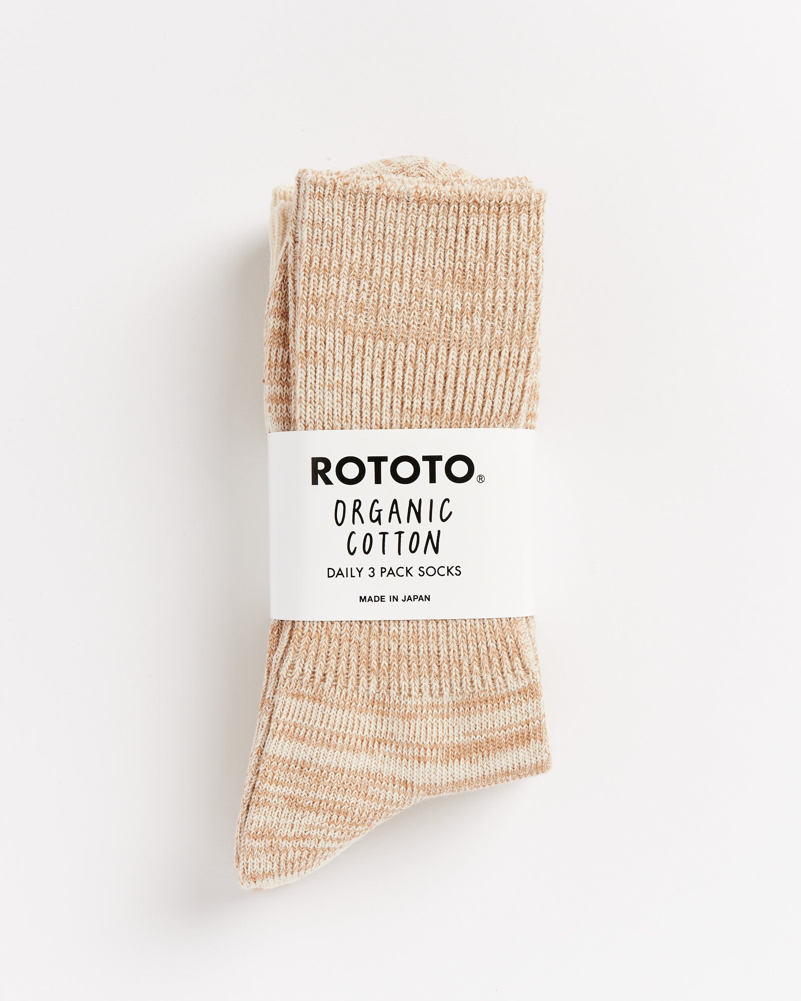 1427 Daily 3 Pack Ribbed Crew Socks in Ecru/Brown