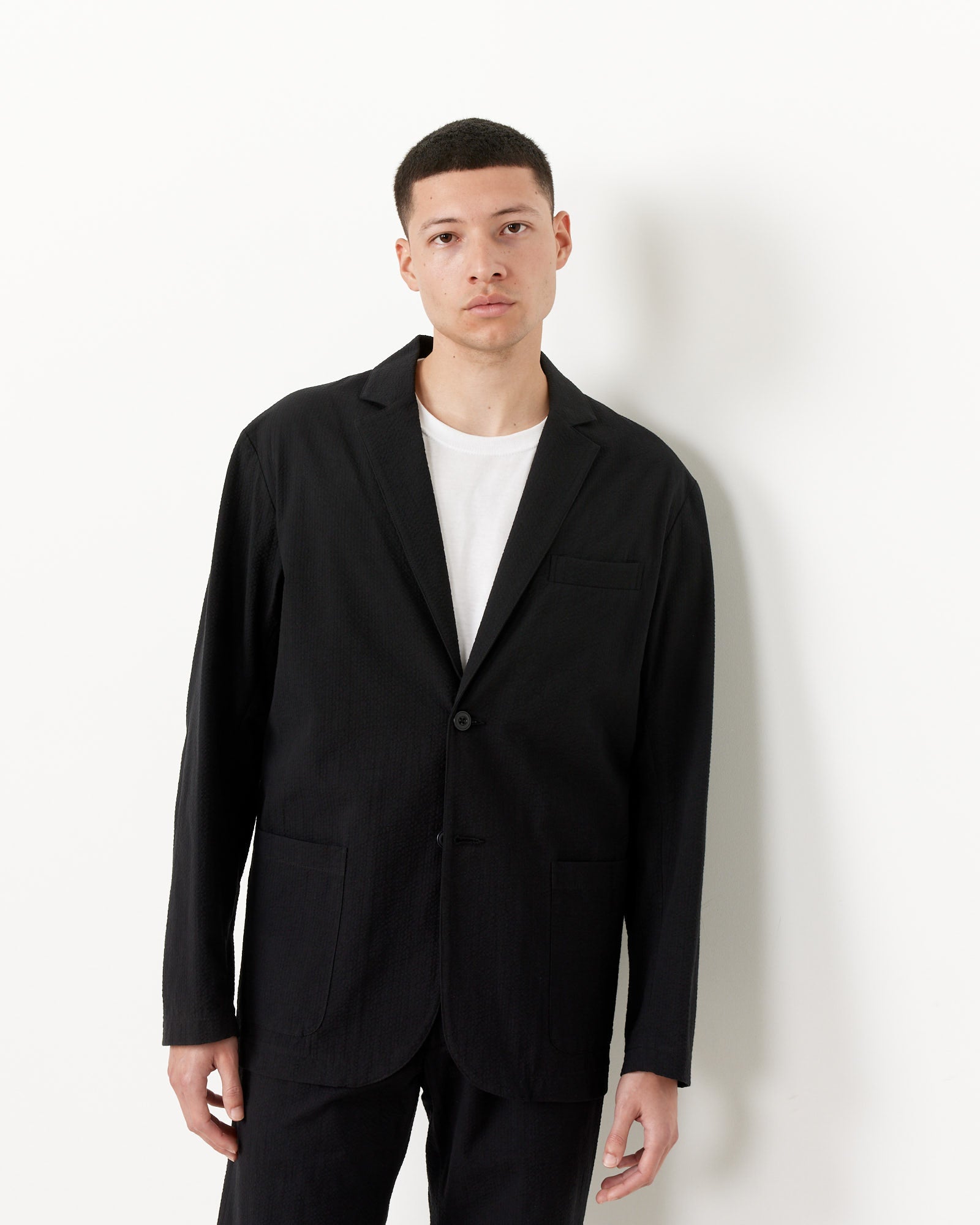 Seersucker Blazer in Black