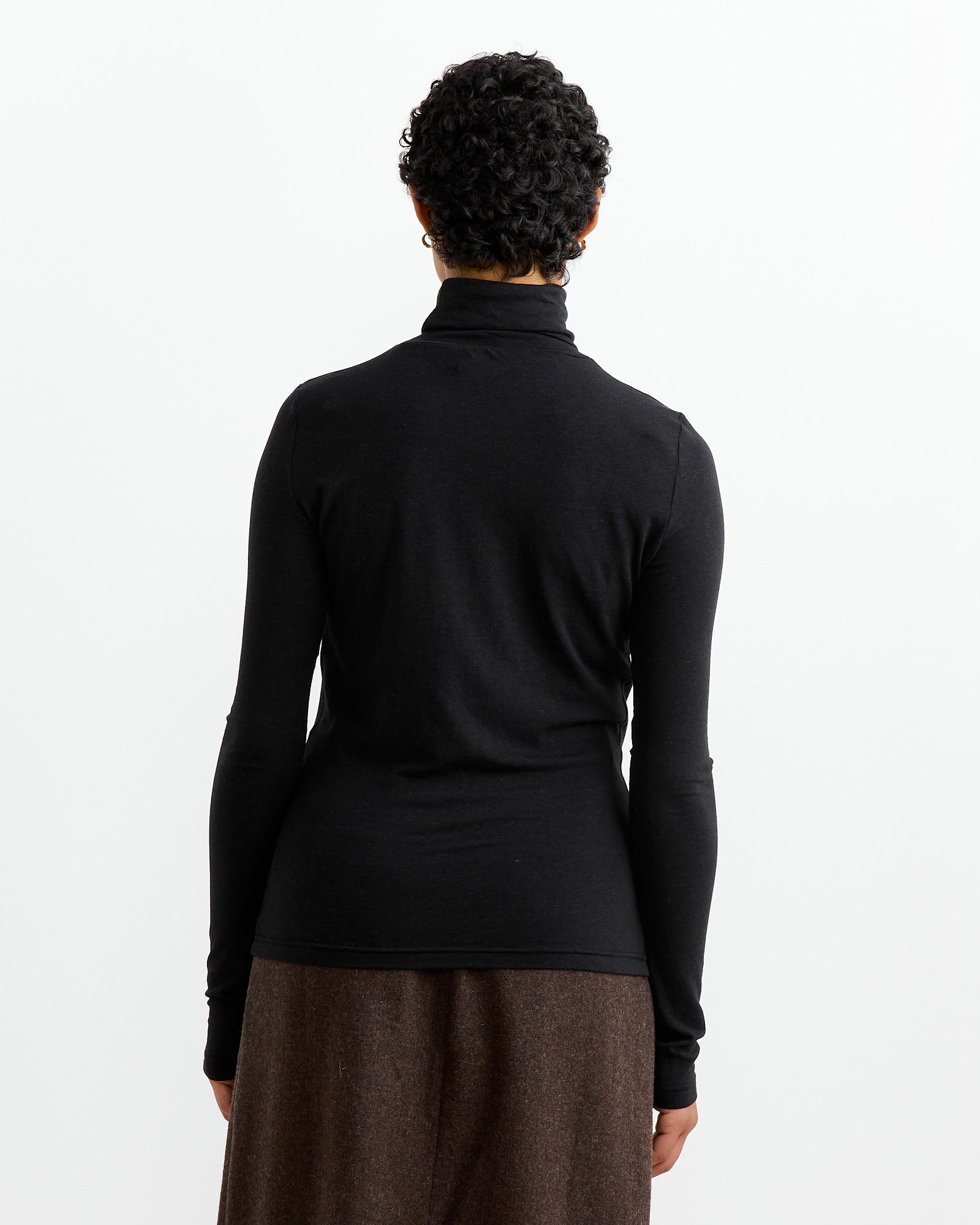 Roll Neck Jersey Top in Black