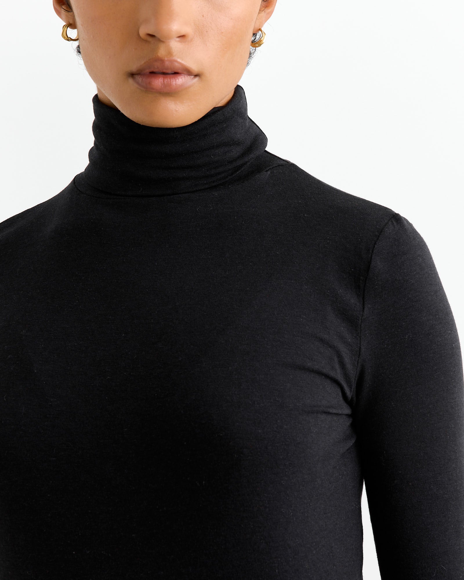 Roll Neck Jersey Top in Black