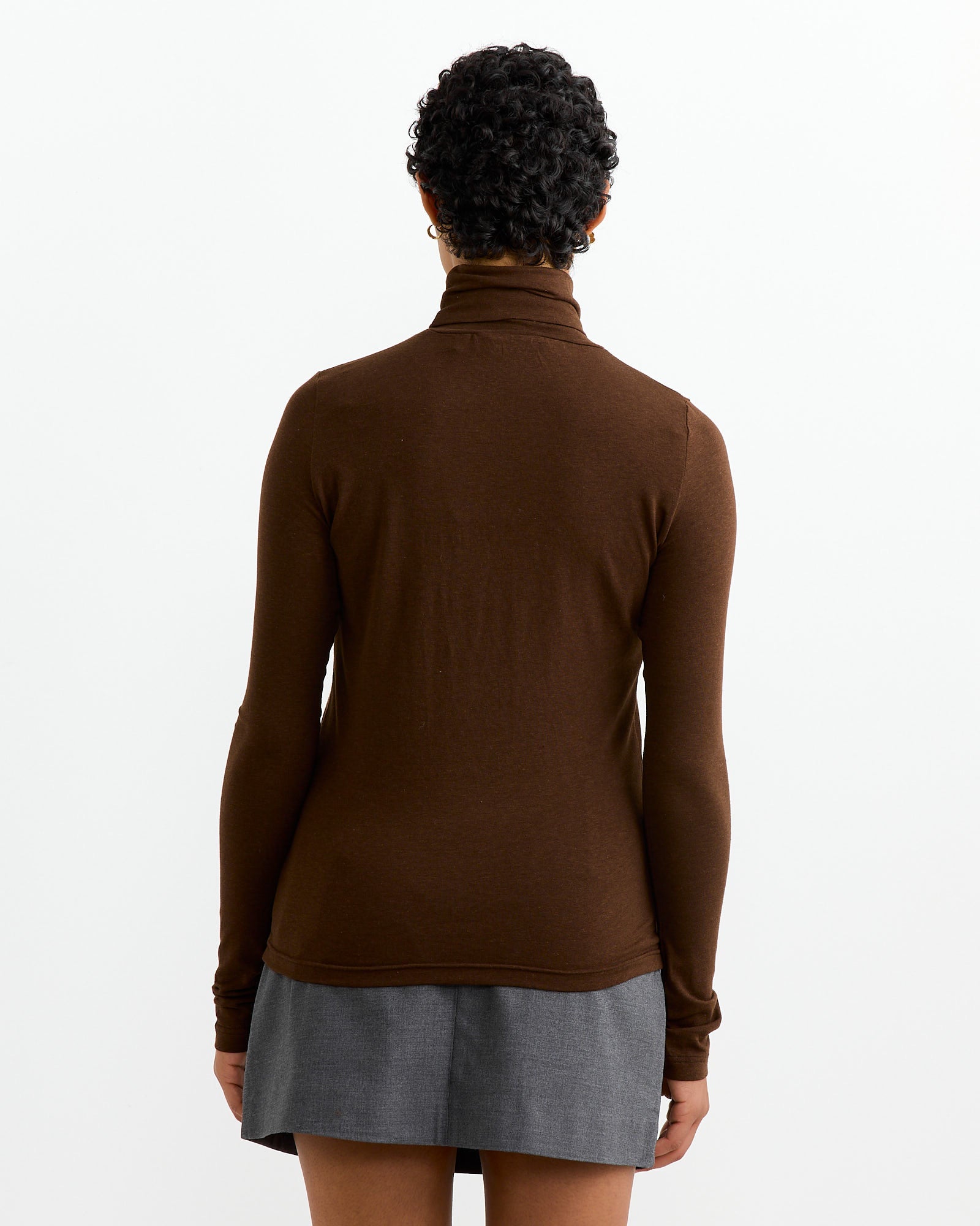 Roll Neck Jersey Top in Dark Brown