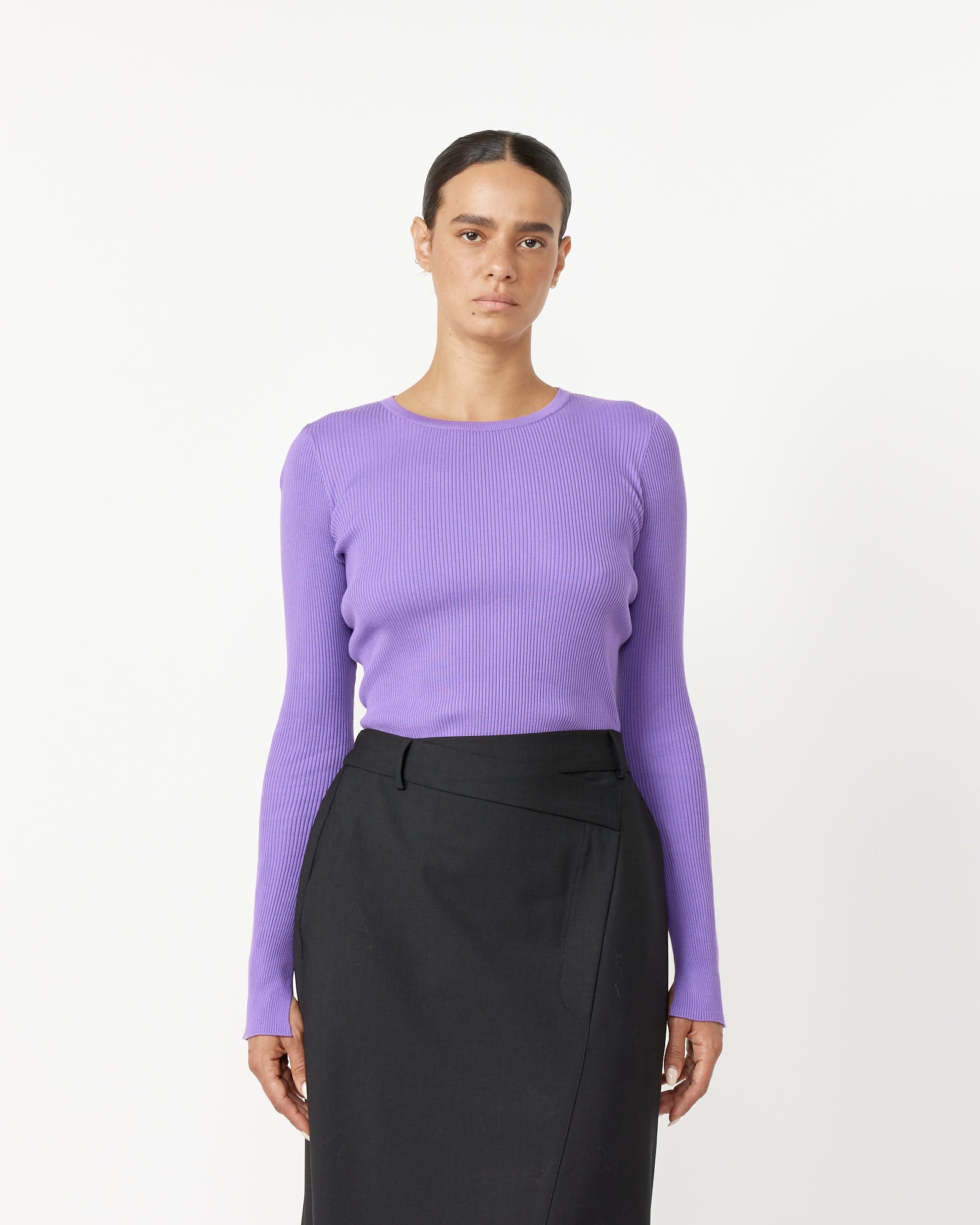 Giza Rib Knit Pullover in Purple