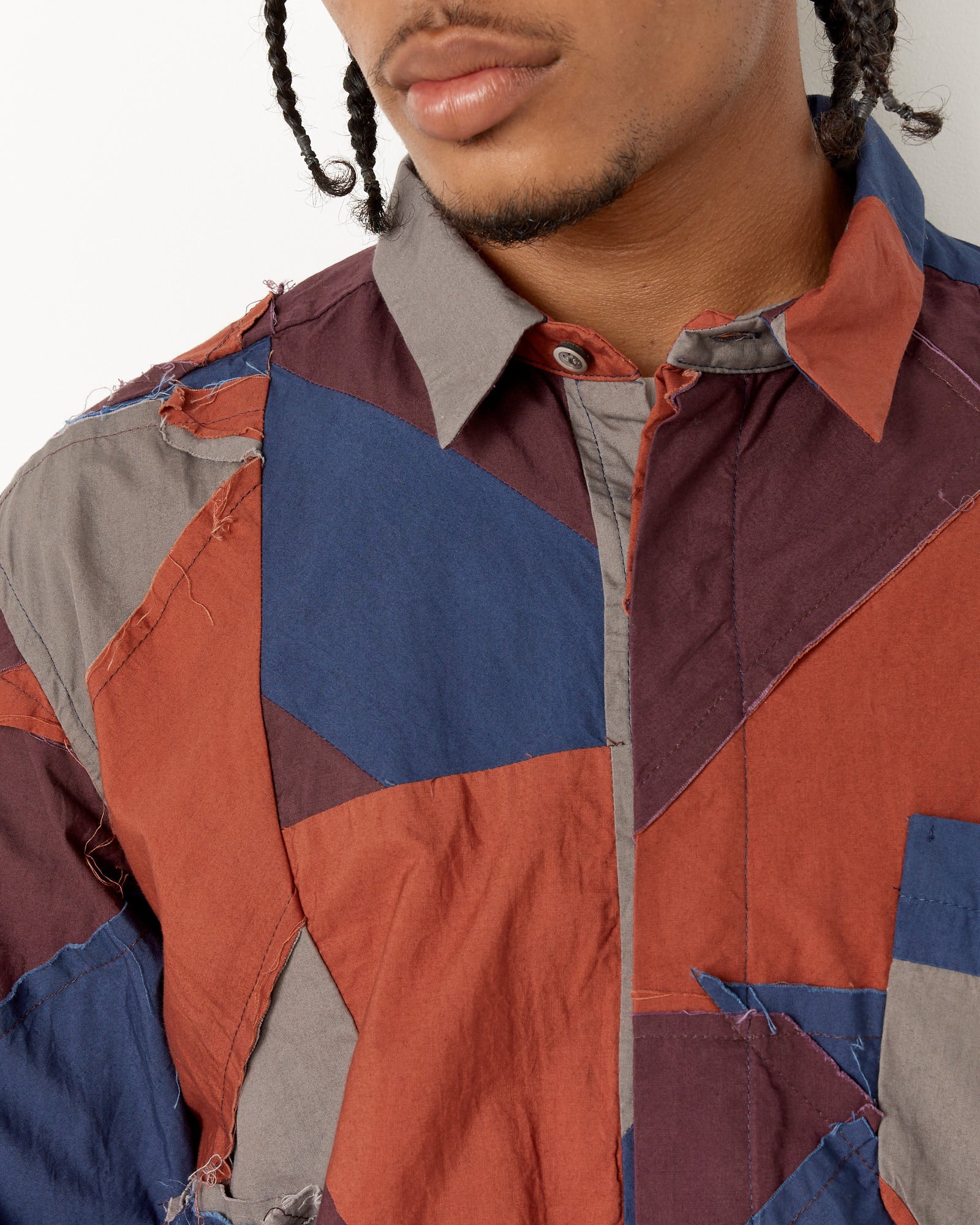 Patchwork Combo Short Collar Shirt