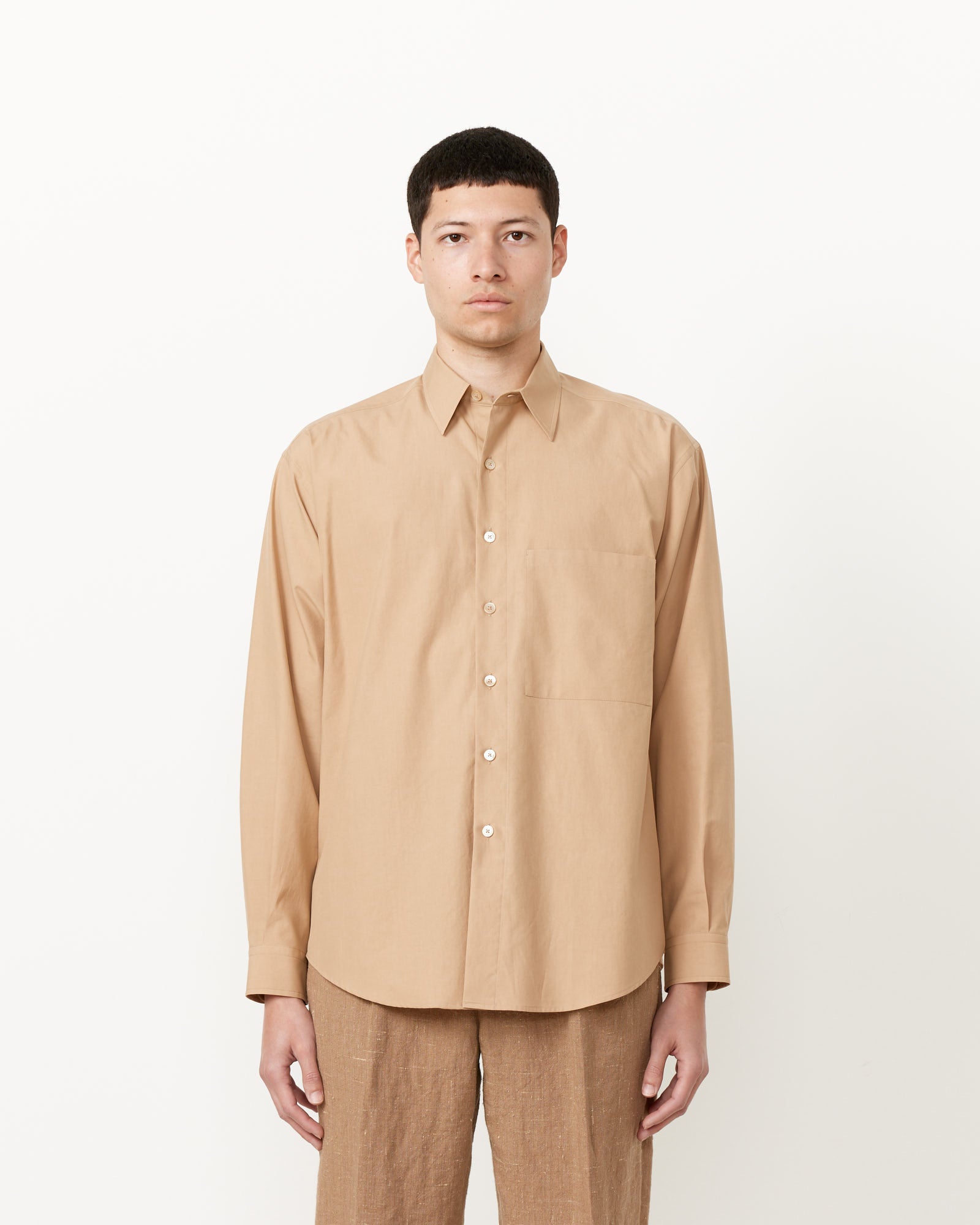 Washed Finx Twill Big Shirt in Light Brown