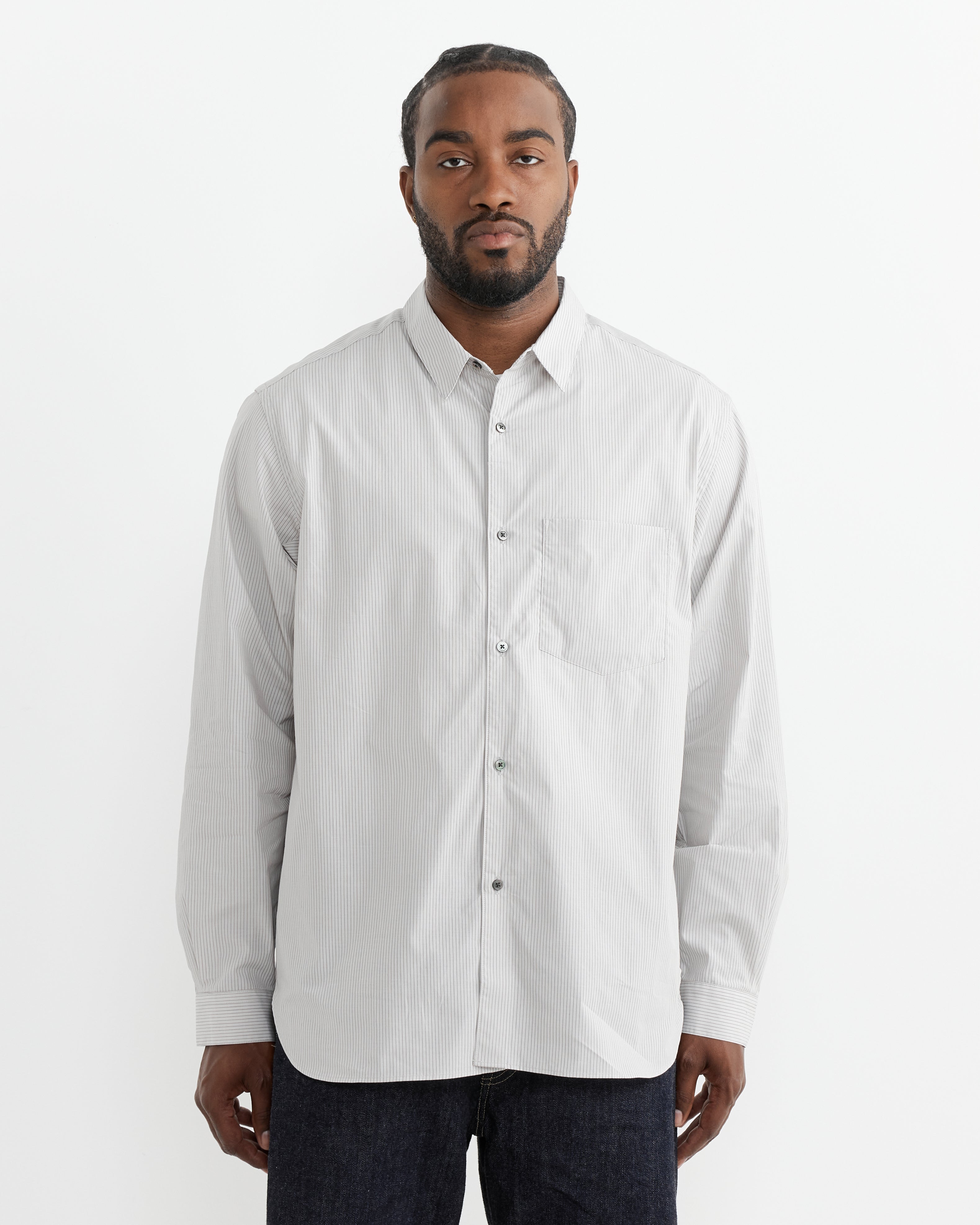 Regular Collar Shirt in Grey Stripe