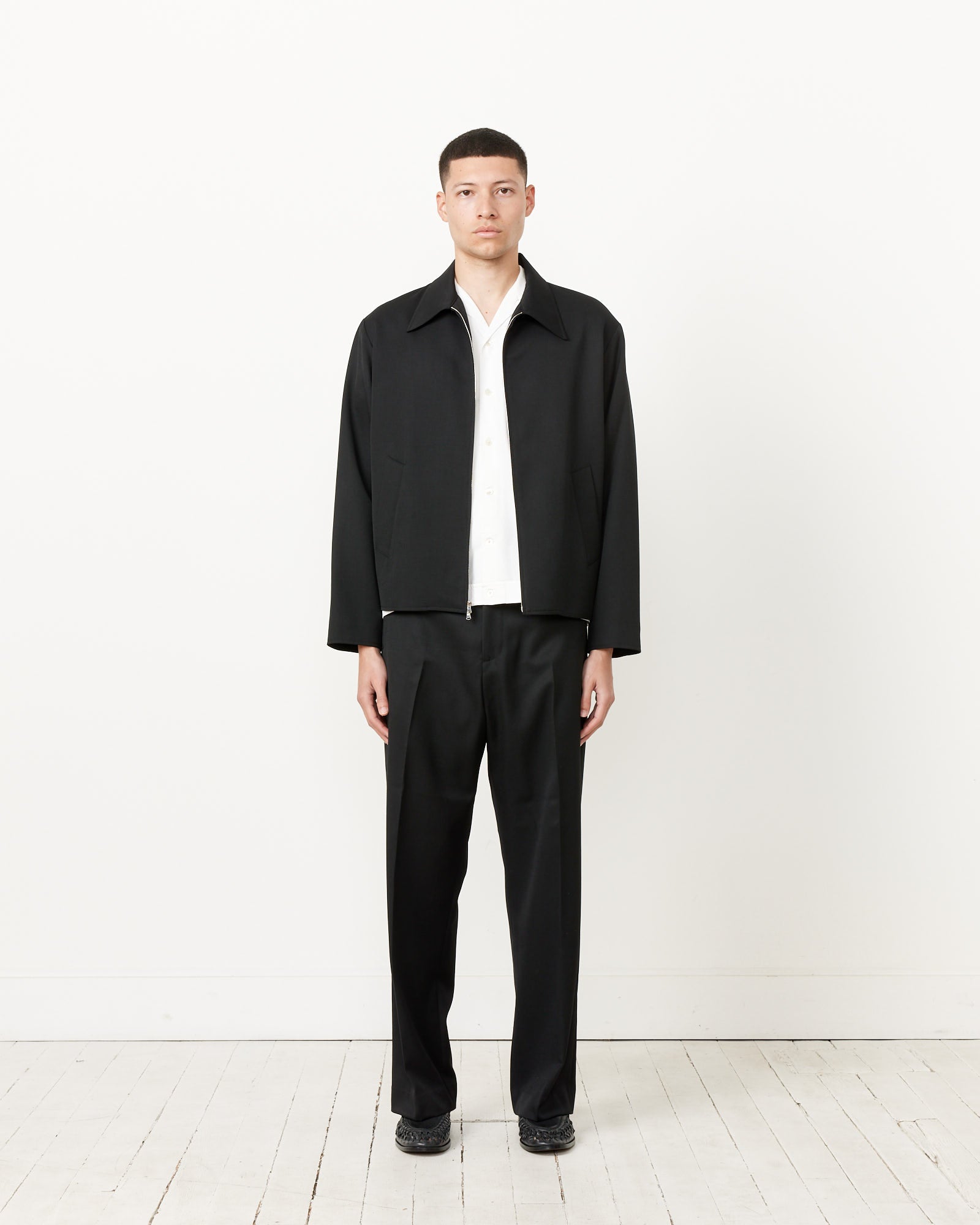 Zip Jacket Wool Gabardine in Black