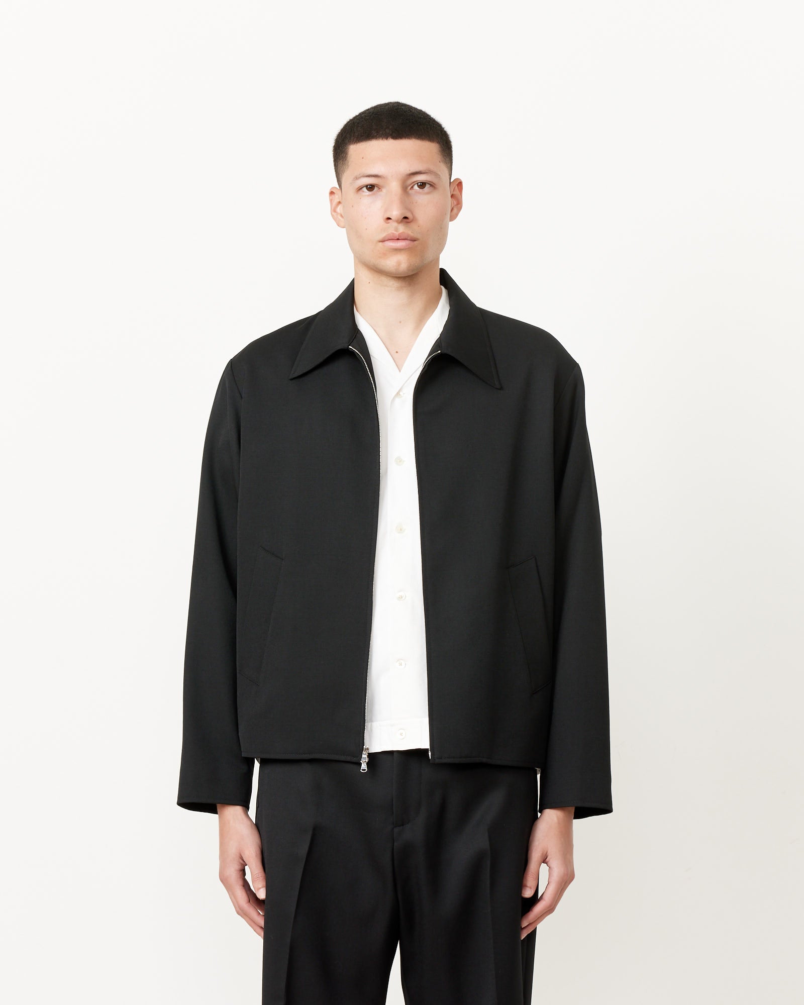 Zip Jacket Wool Gabardine in Black