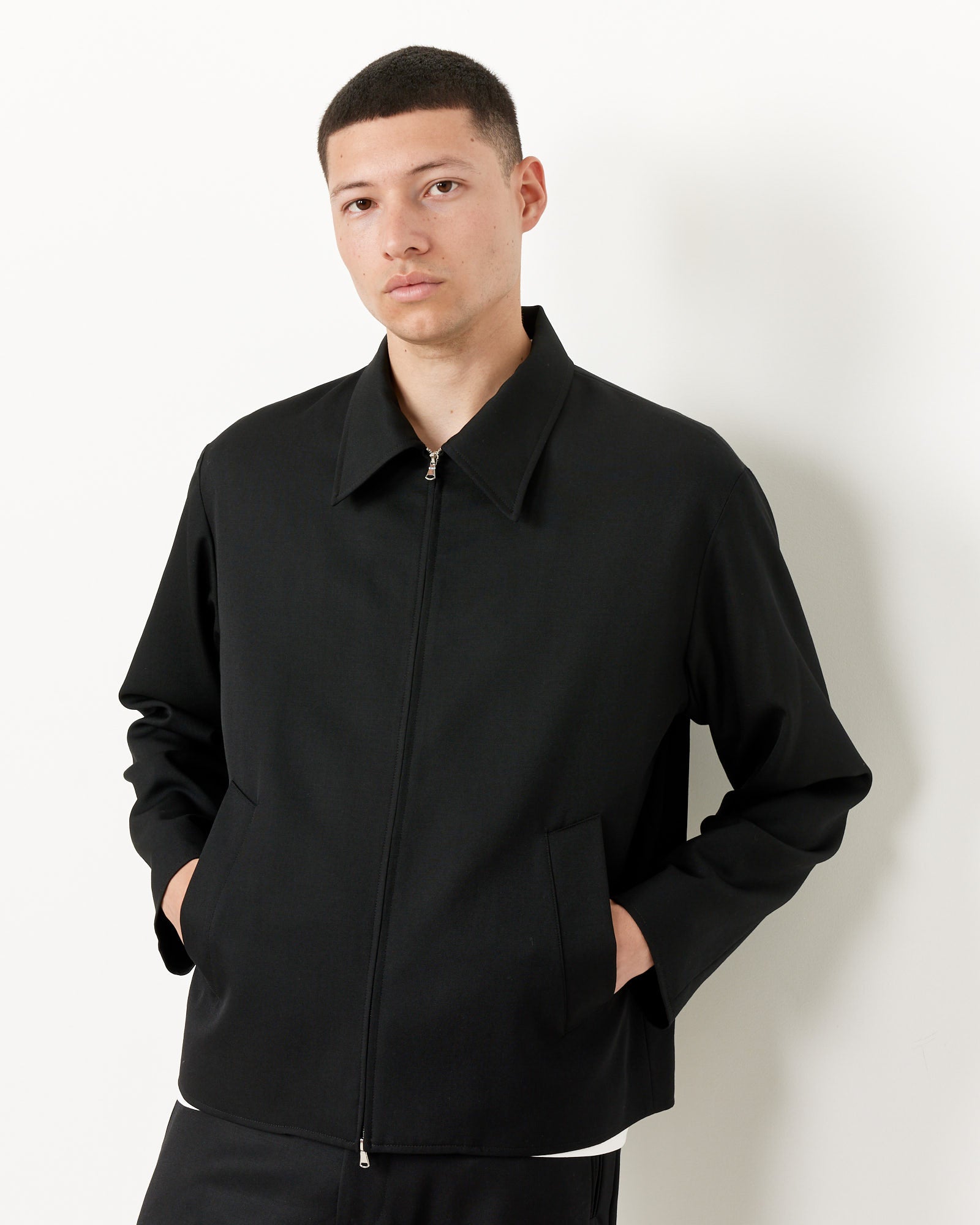 Zip Jacket Wool Gabardine in Black