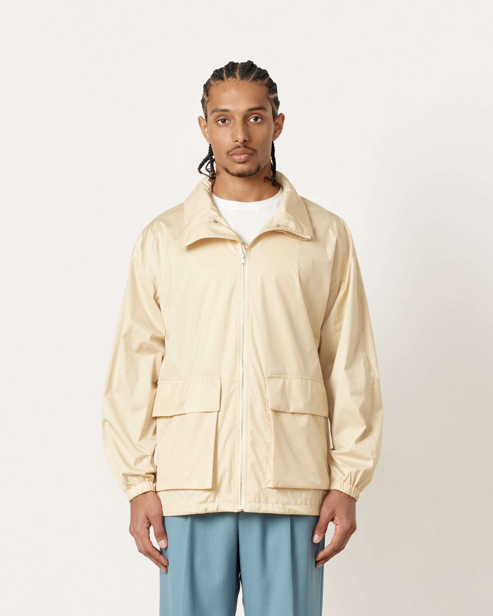 Laminate Zip Blouson in Light Beige