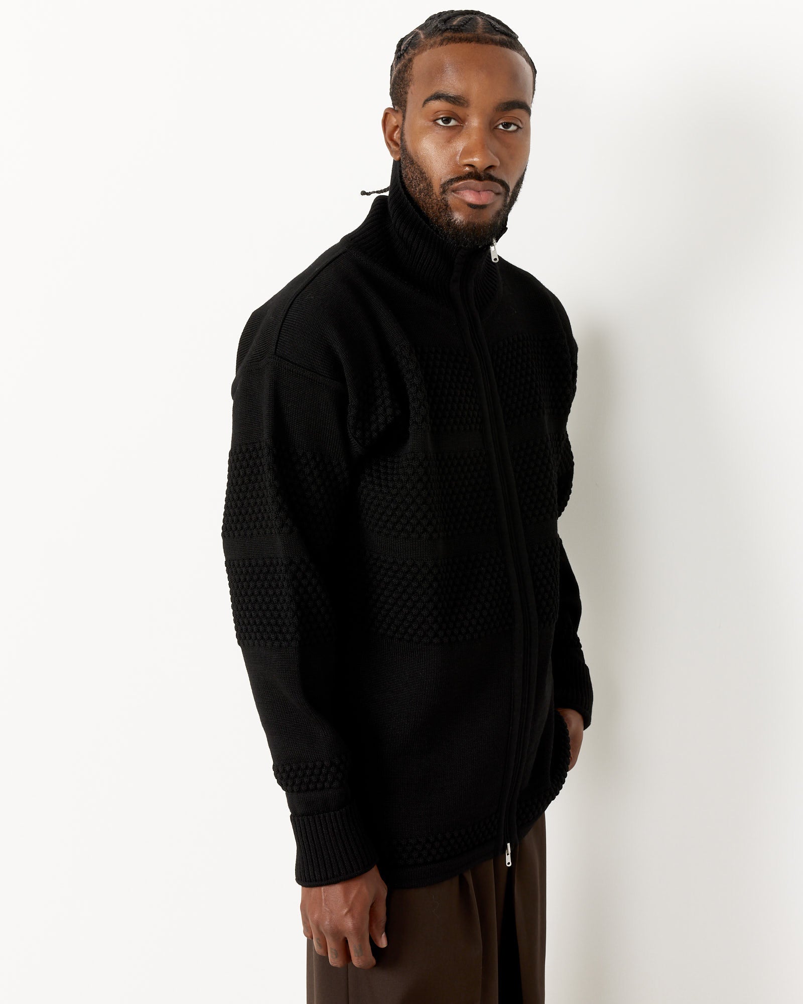 Fisherman Full Zip Sweater in Black Void