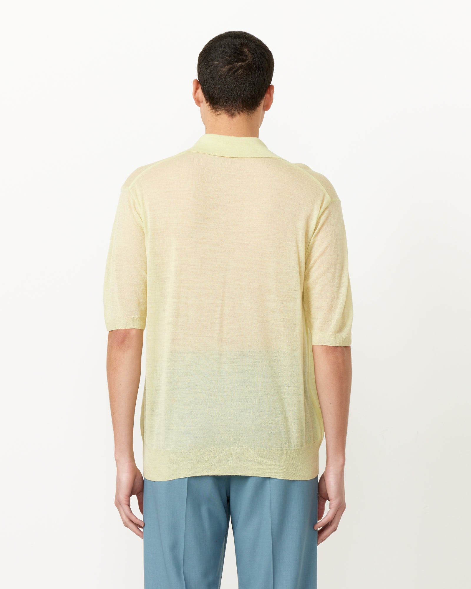 Auralee Silk Knit Skipper Polo Lime Yellow - Lime Yellow / 4 (255411)