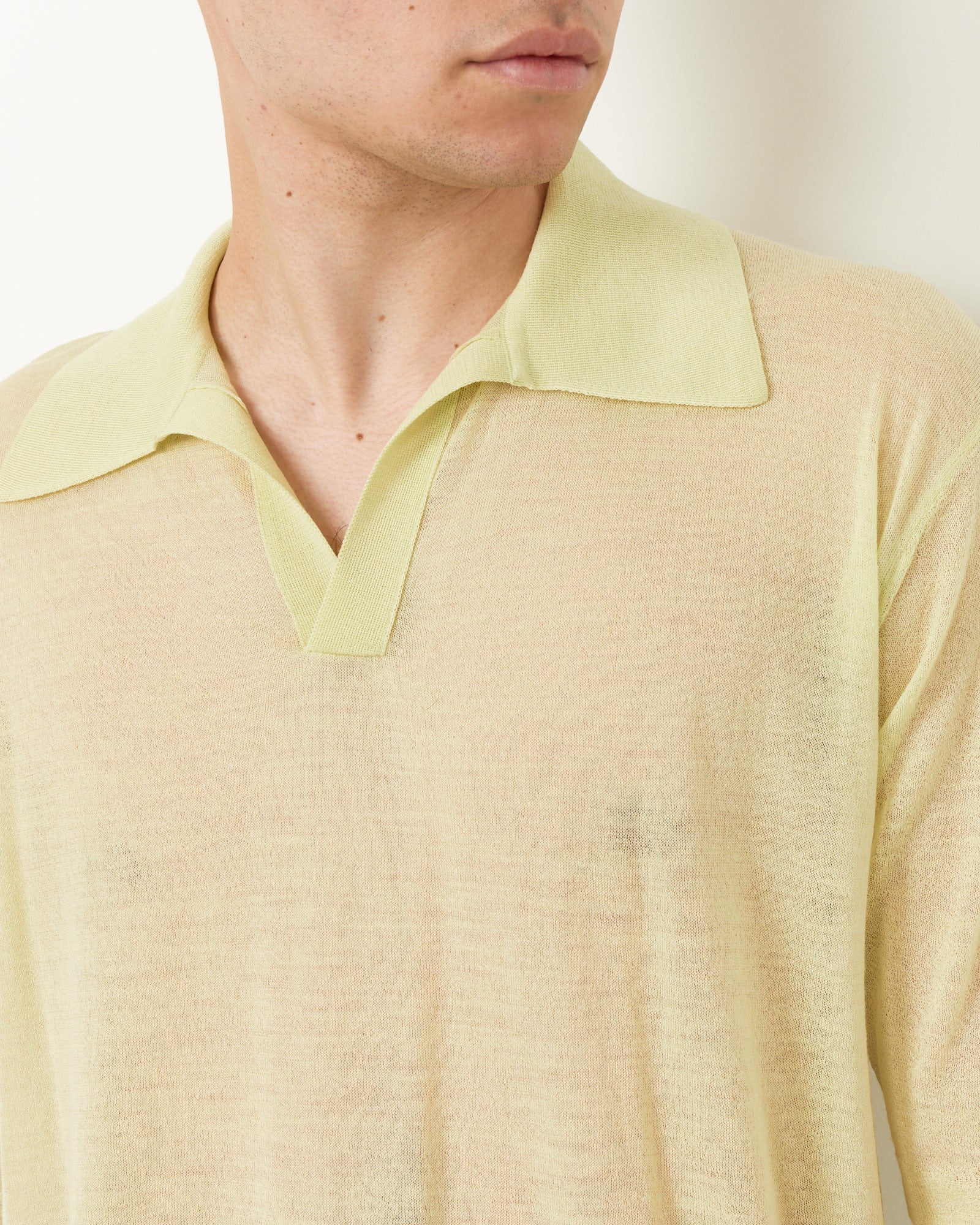 Silk Knit Skipper Polo in Lime Yellow