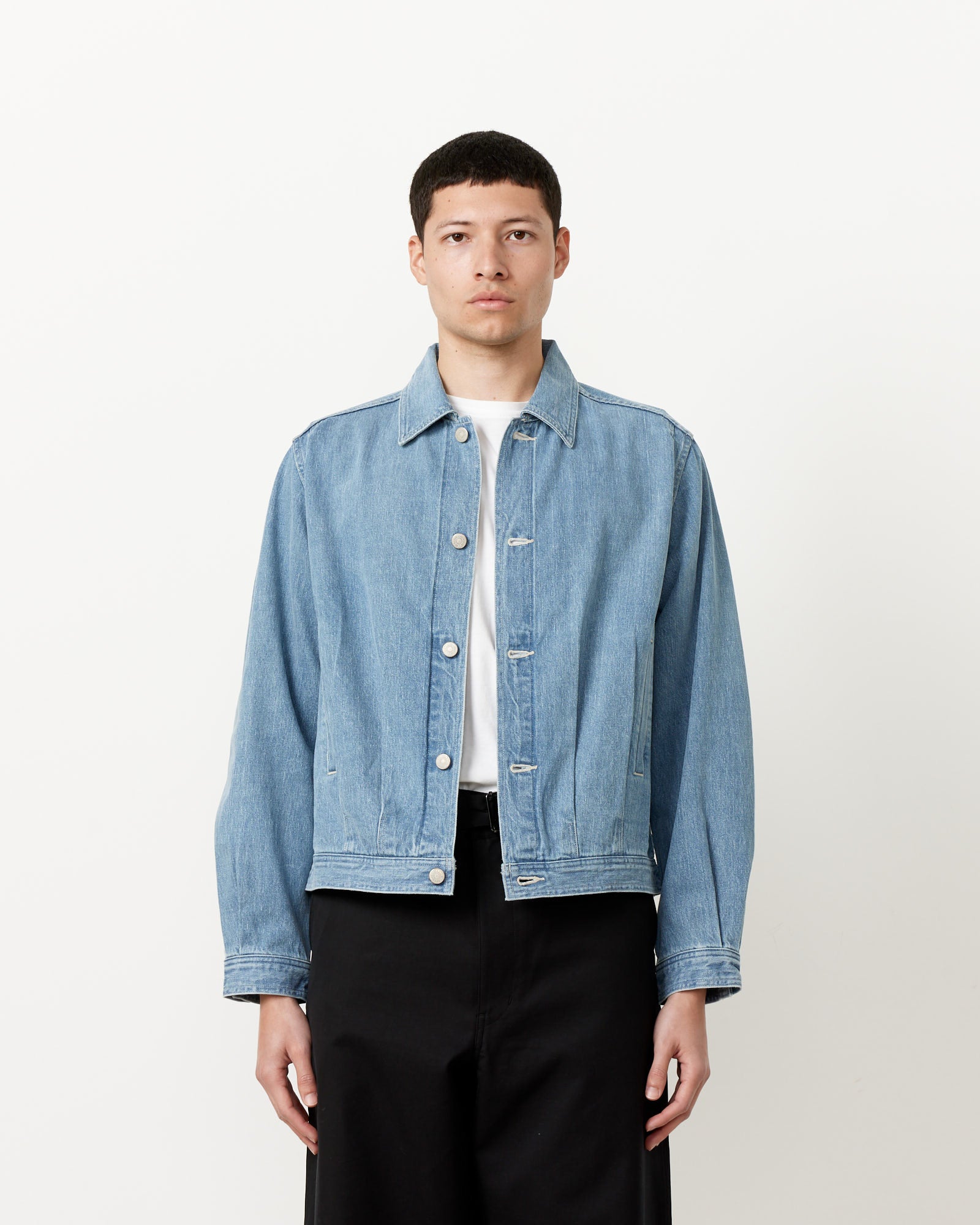 Faded Light Denim Blouson in Light Indigo