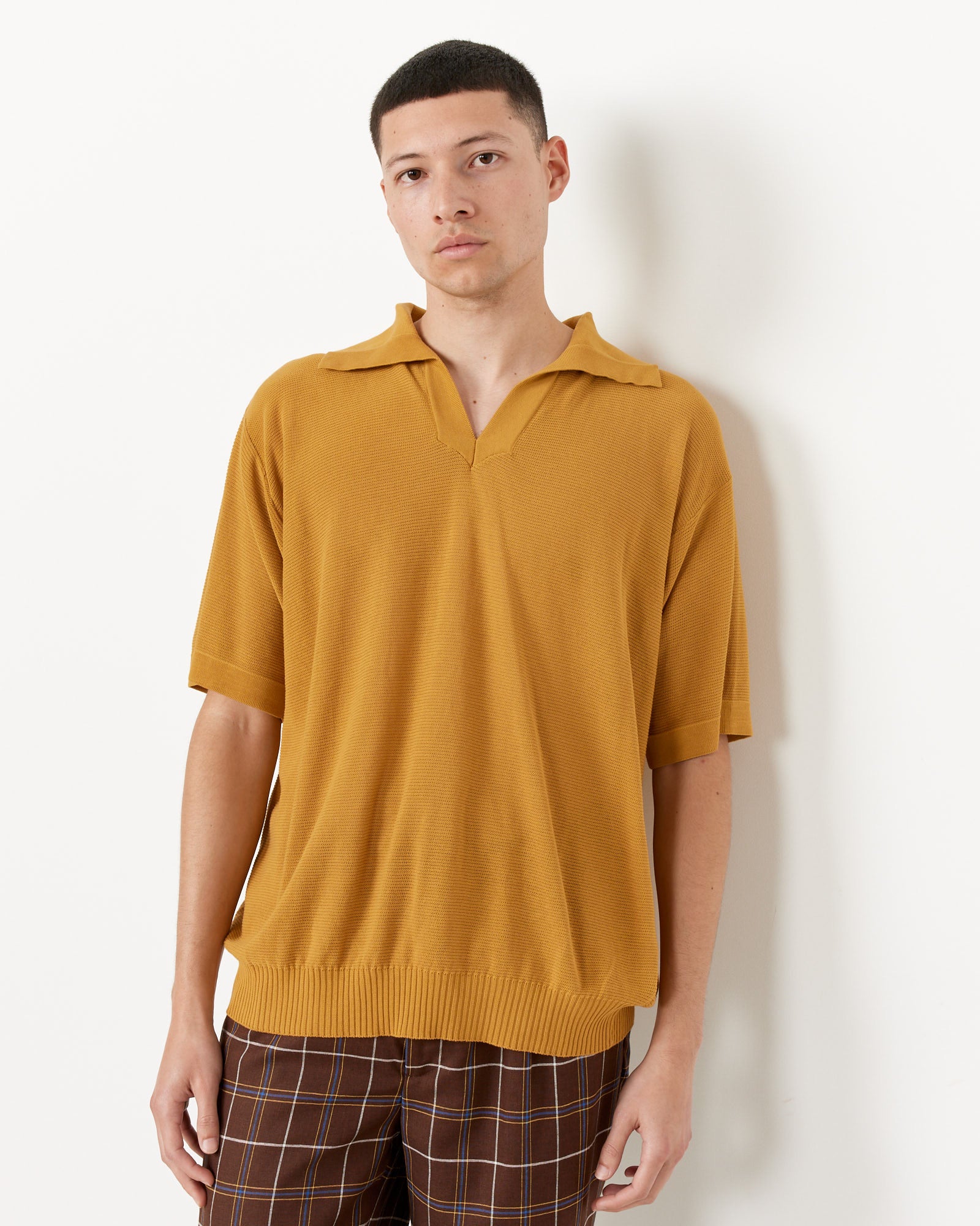 Boxy Polo in Brown Yellow