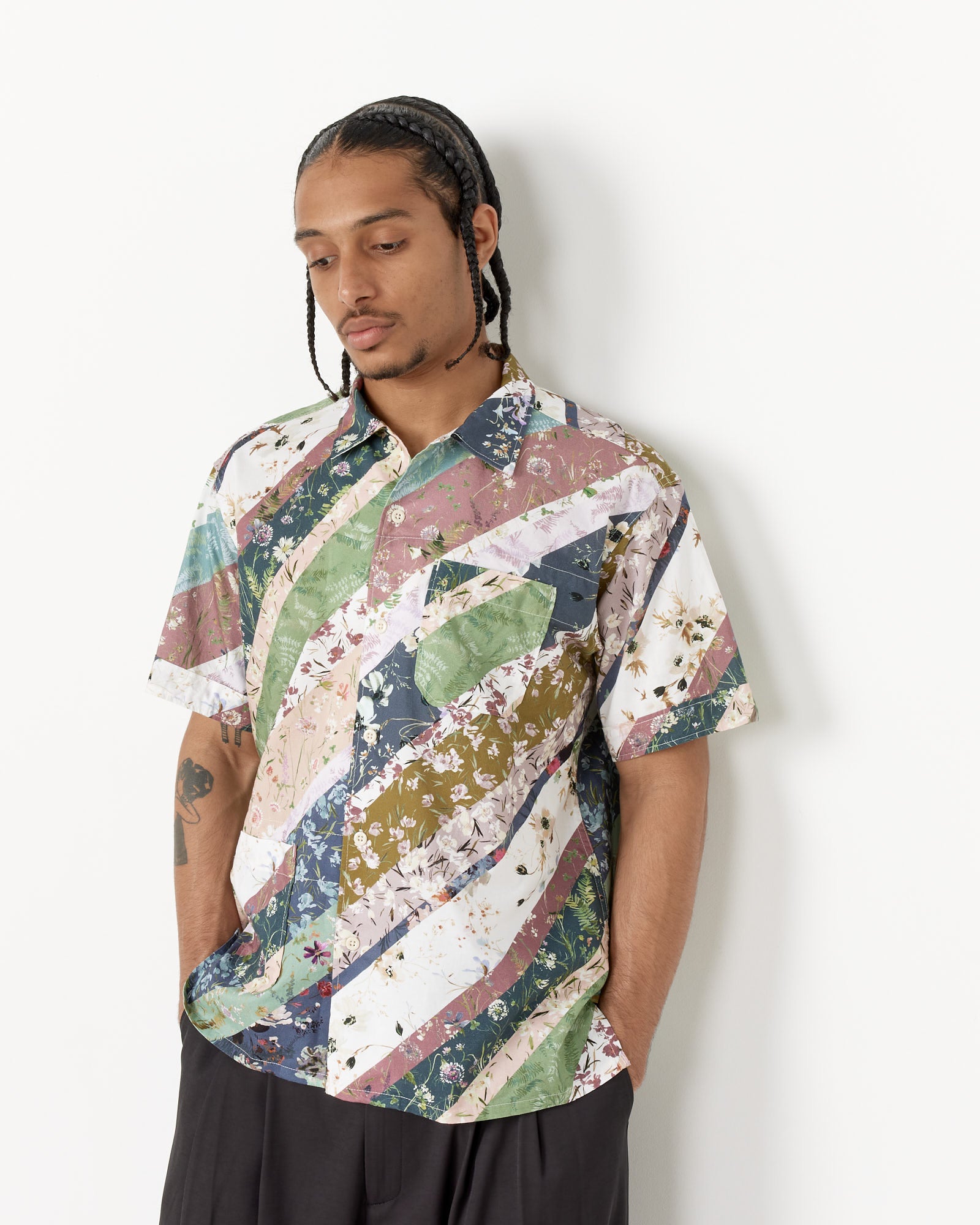 Engineered Garments Diagonal Print Camp Shirt Navy - Navy / M (255578)