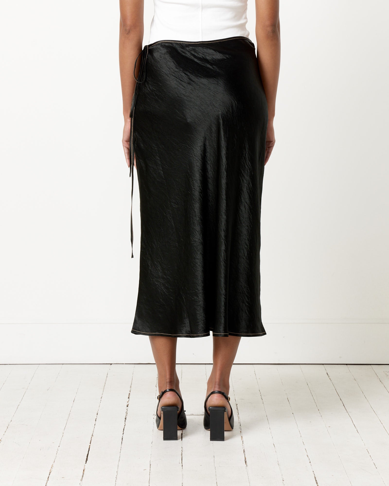 Satin Wrap Skirt in Black