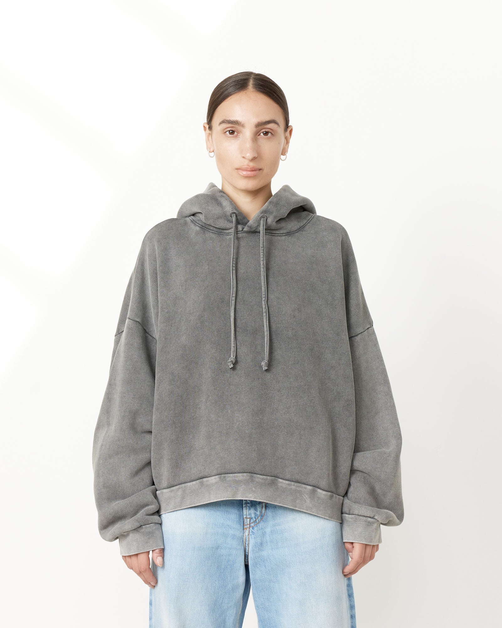 Gray Drawstring Hoodie - Faded Black / XS (256391)