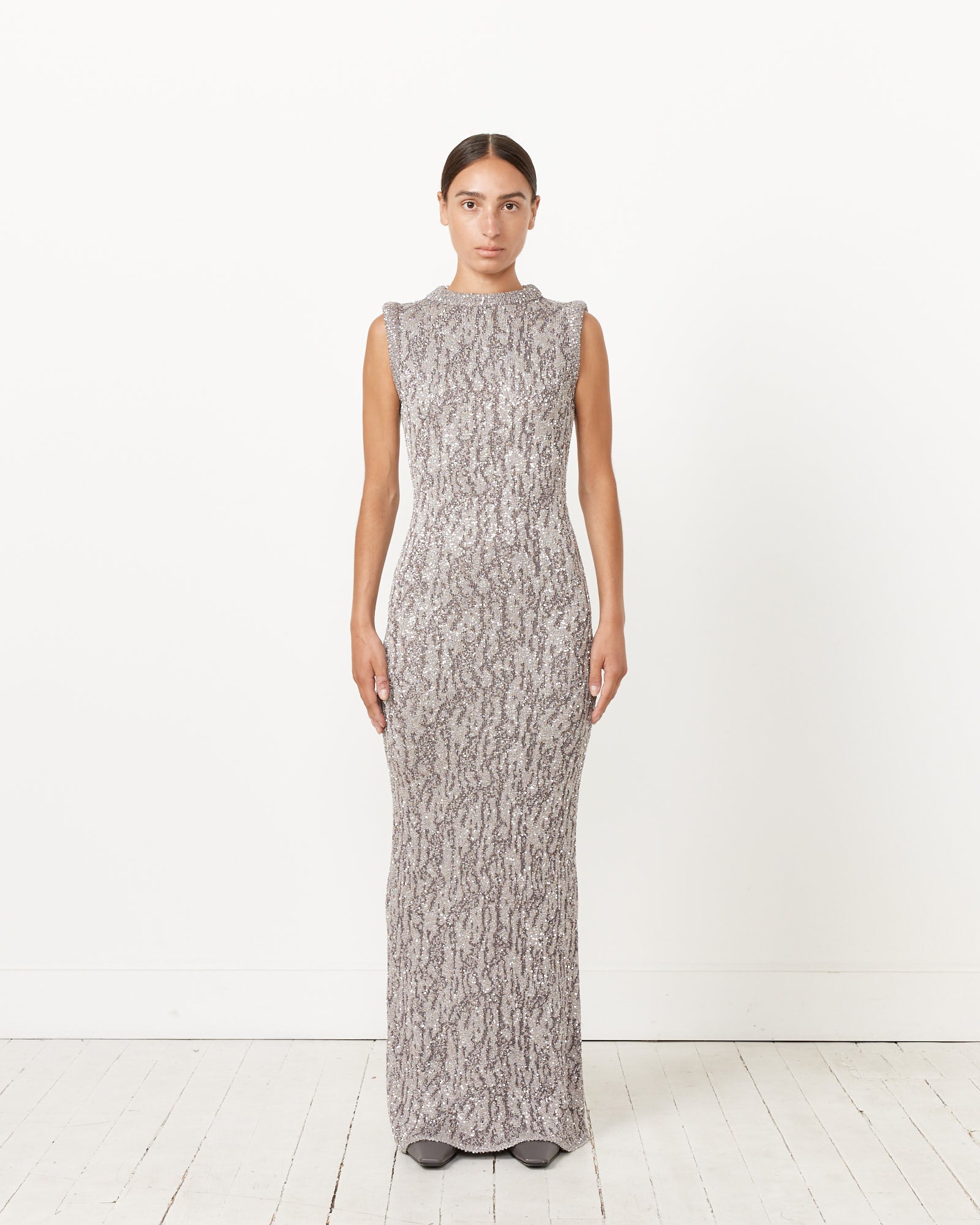 Jacquard Knit Dress in Dark Grey