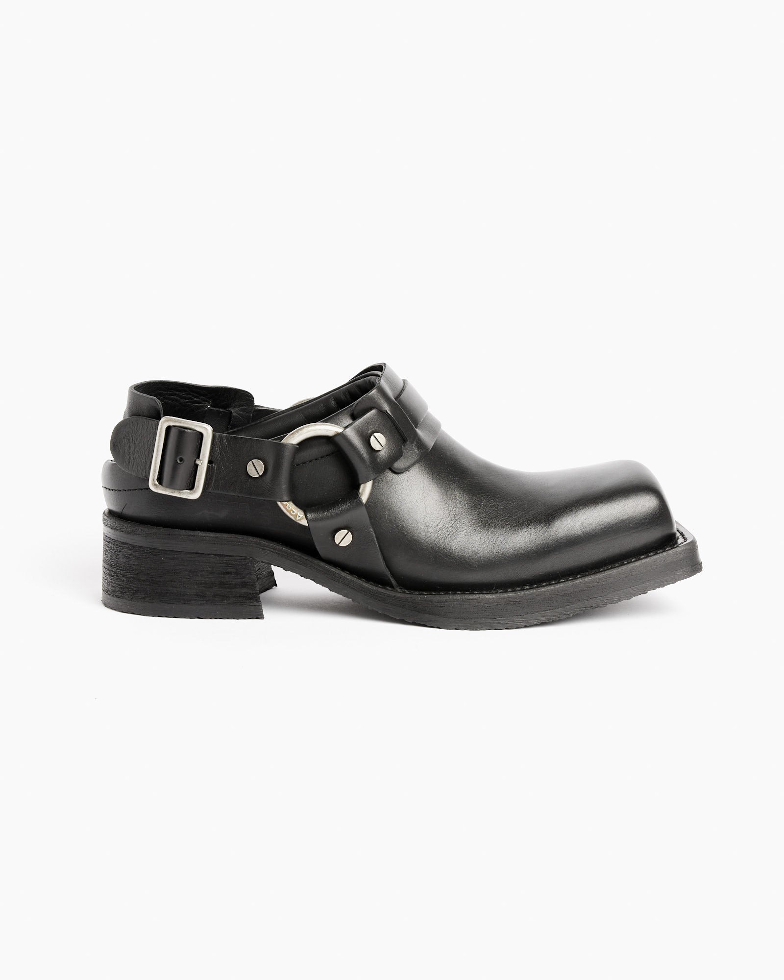 Leather Buckle Mule in Black