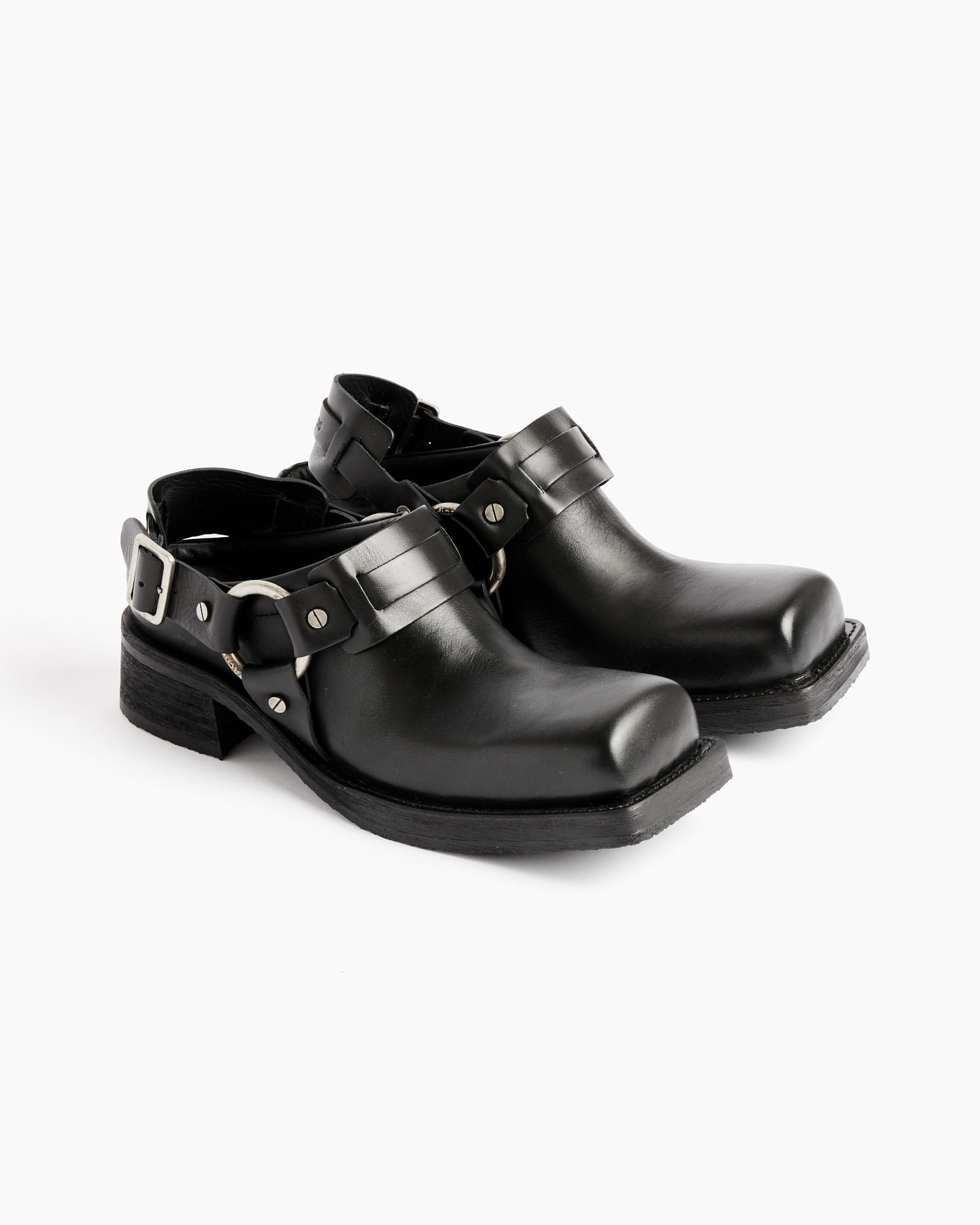 Leather Buckle Mule in Black