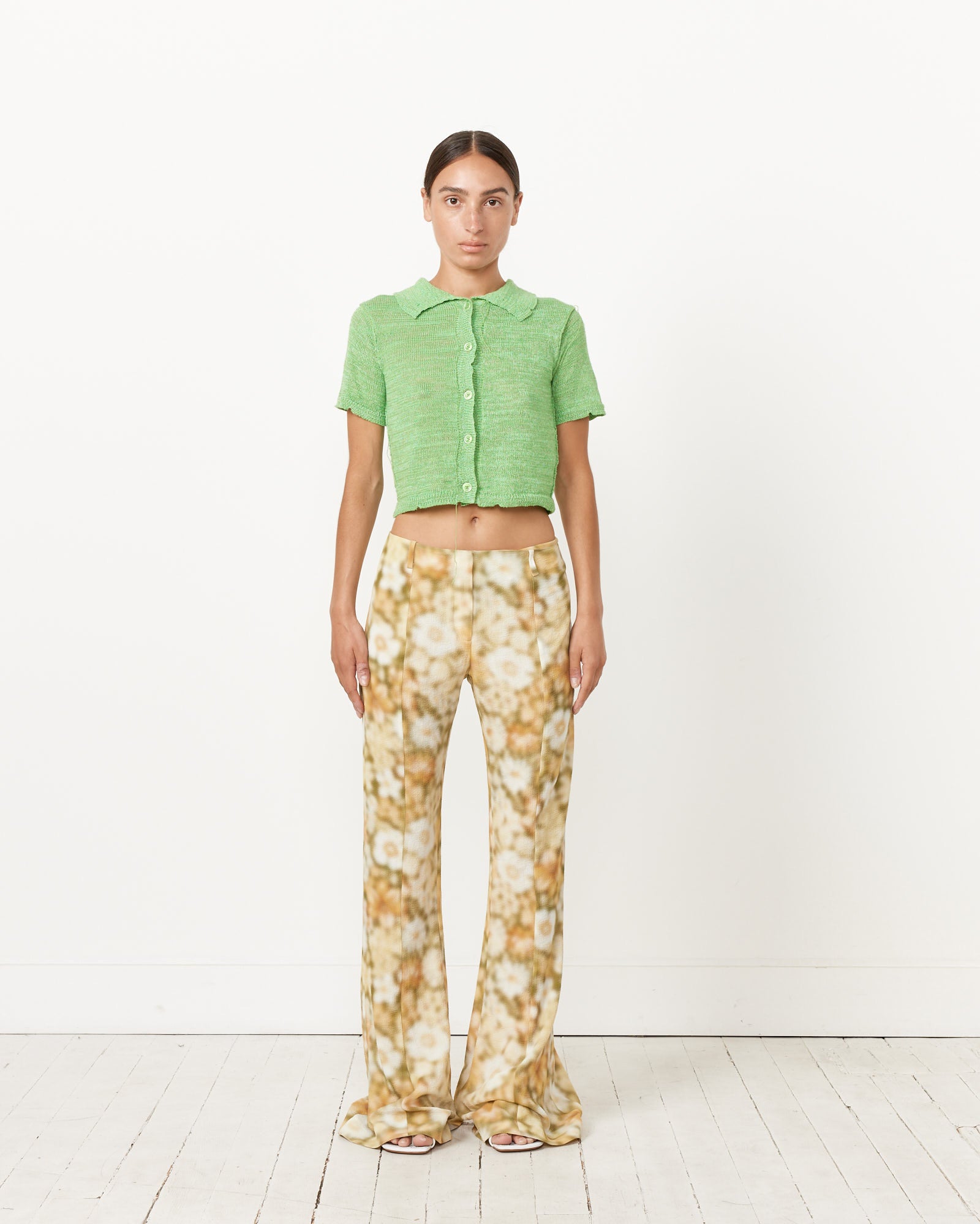 Fluid Print Trousers in Green Multi