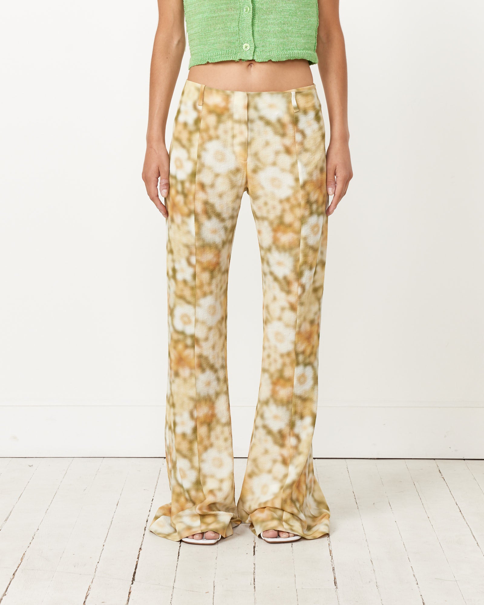 Fluid Print Trousers in Green Multi