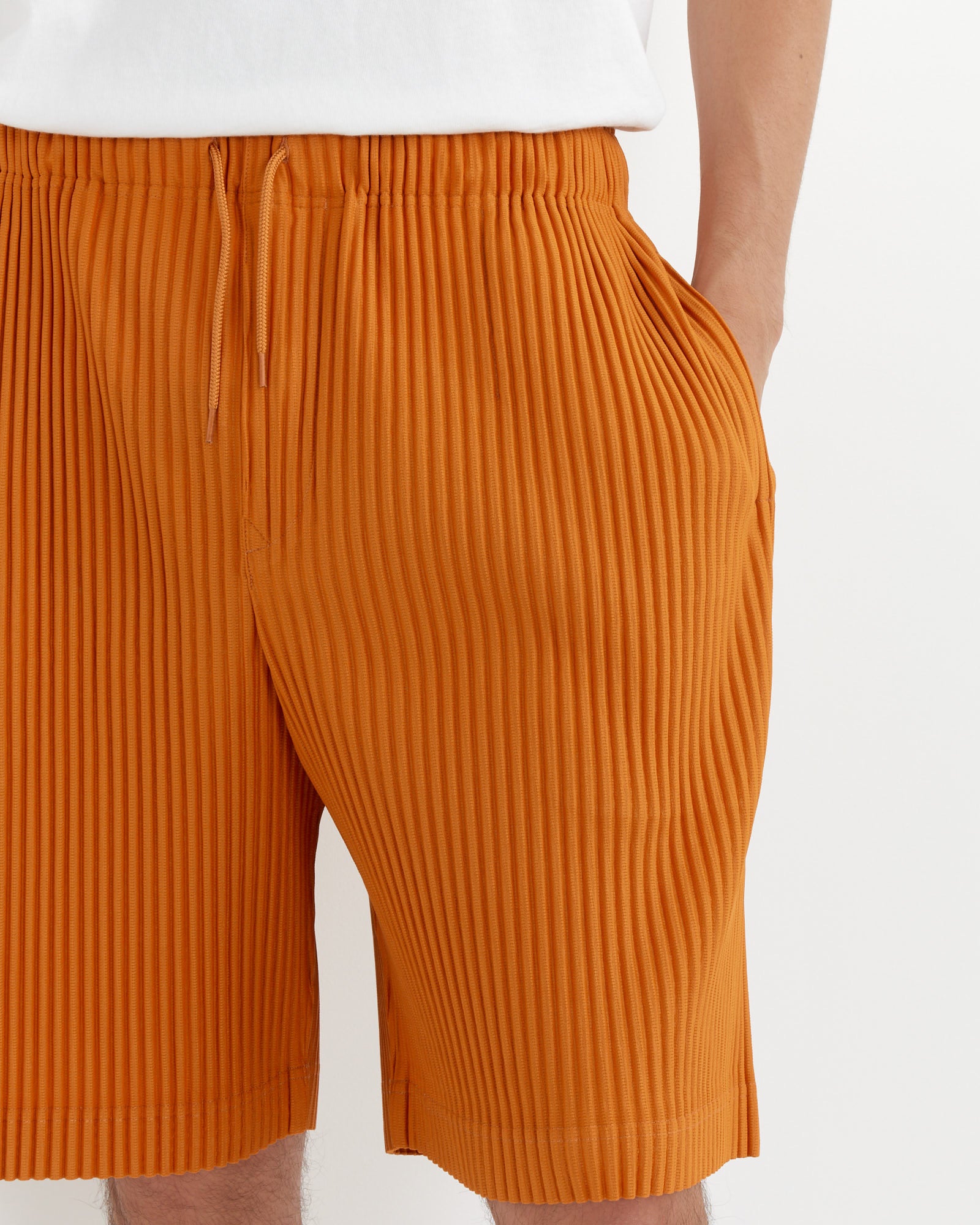 Colorful Pleats Shorts in Flame Orange