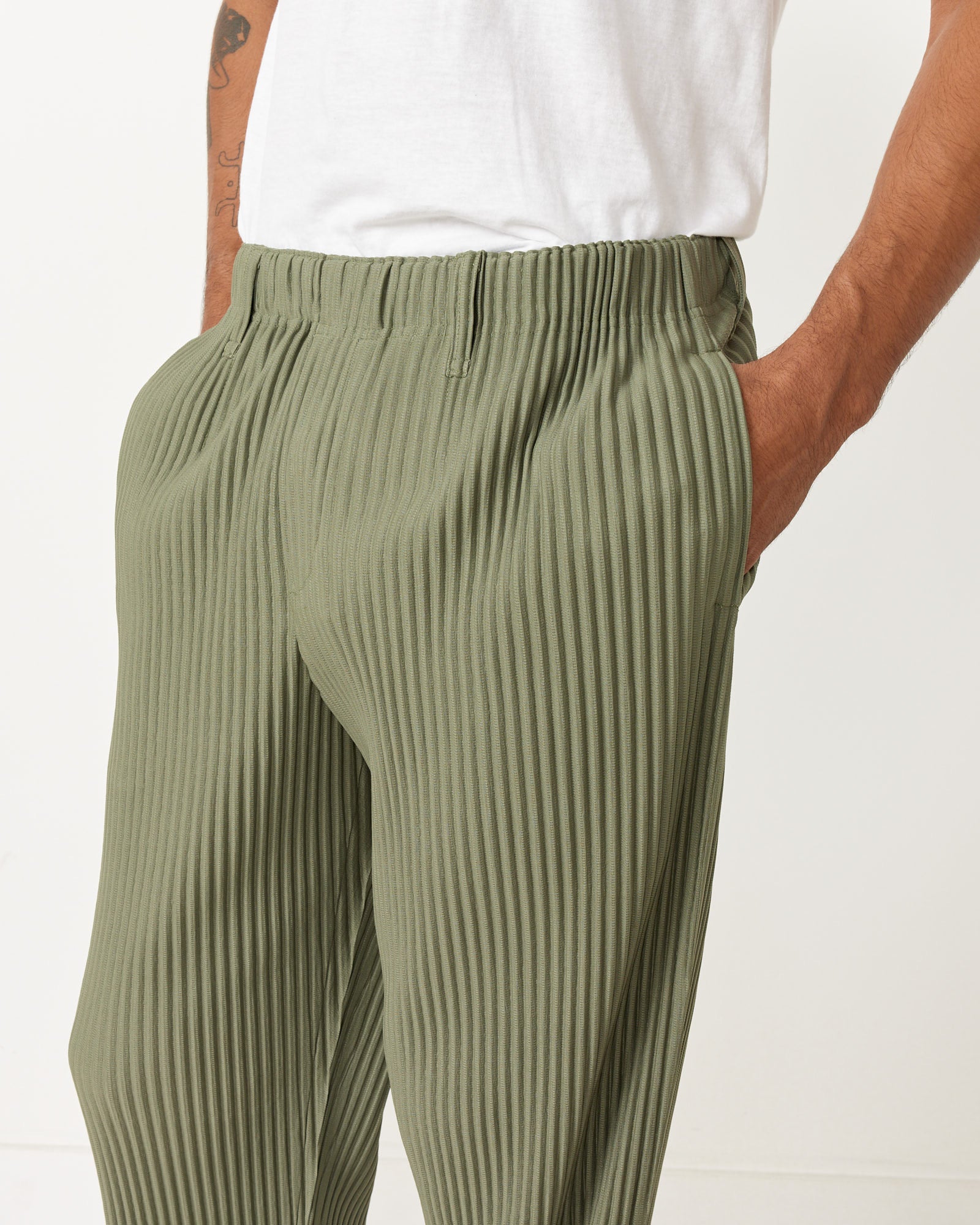 Color Pleats Pant in Sage Green