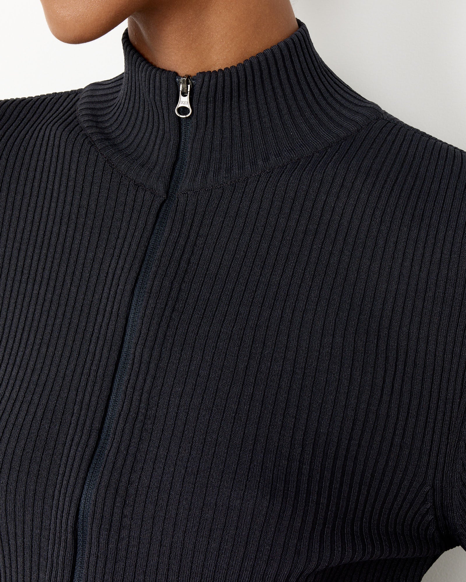 Amomento Ribbed Mock Neck Cardigan Dark Navy - Dark Navy / 0 (257047)