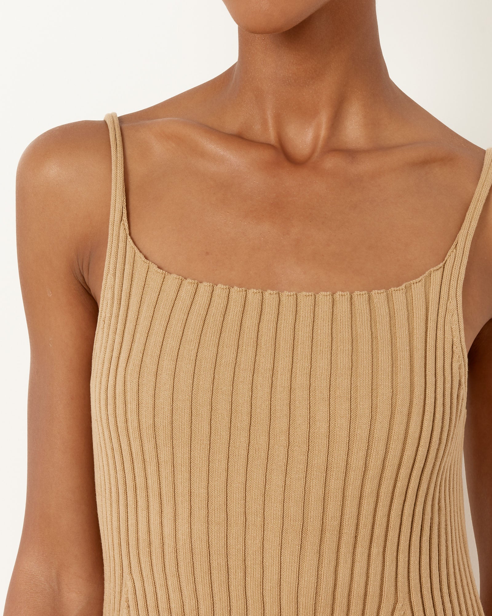 Wide Rib Knit Dress in Beige