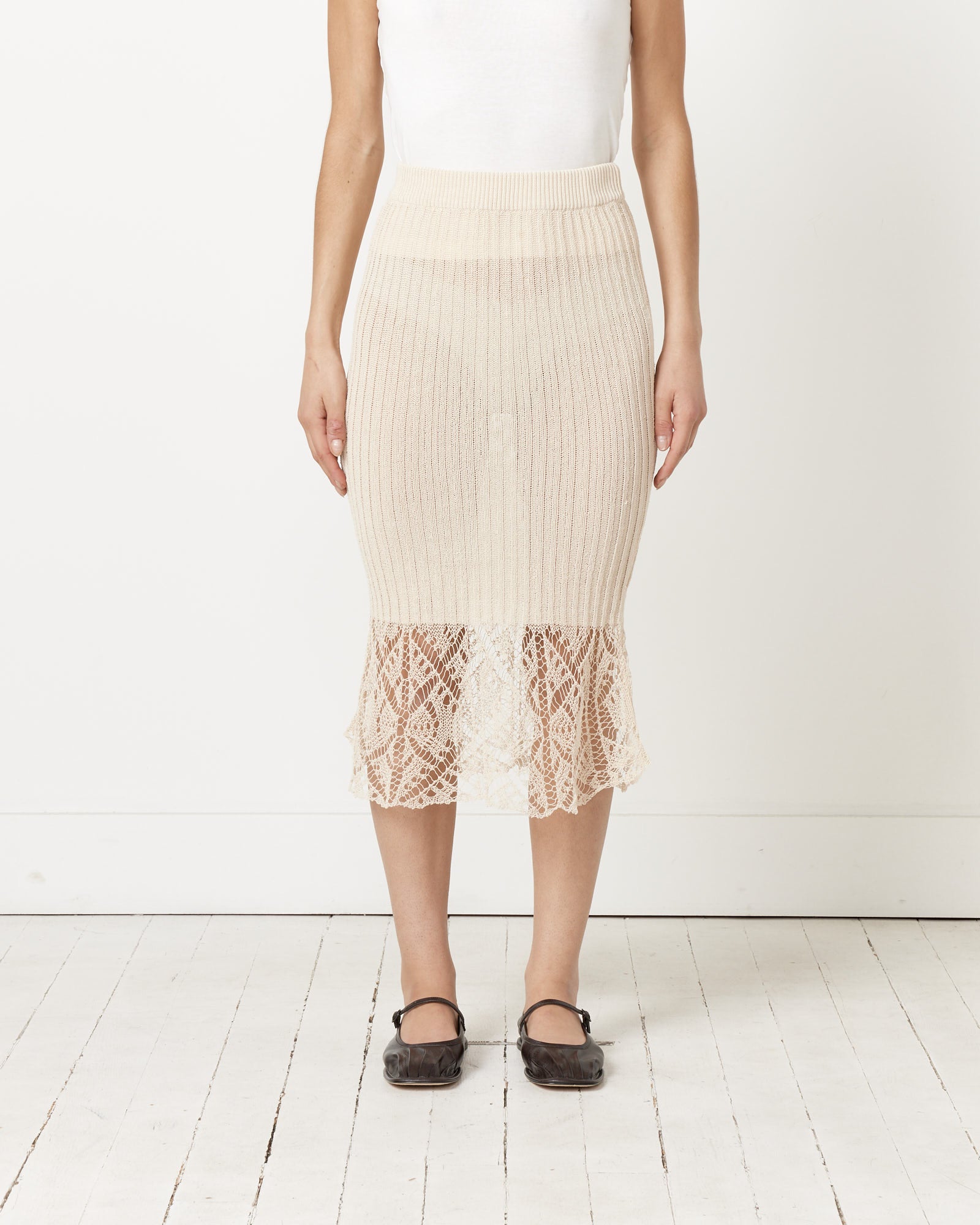 Lace Midi Skirt in Egret