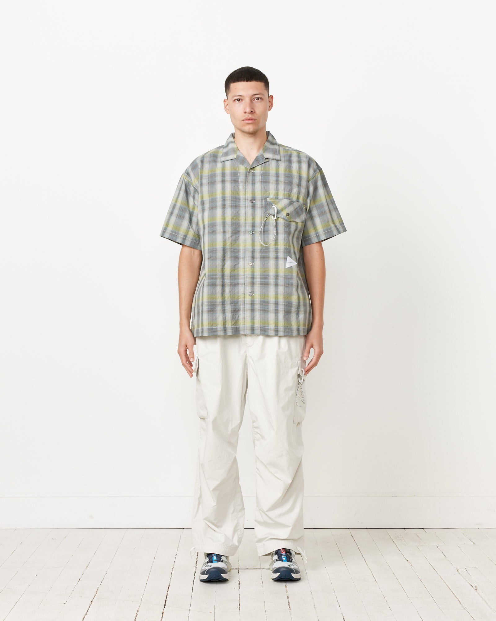 And Wander 52 Dry Check Open S/S Shirt Grey - Grey / XL (258244)