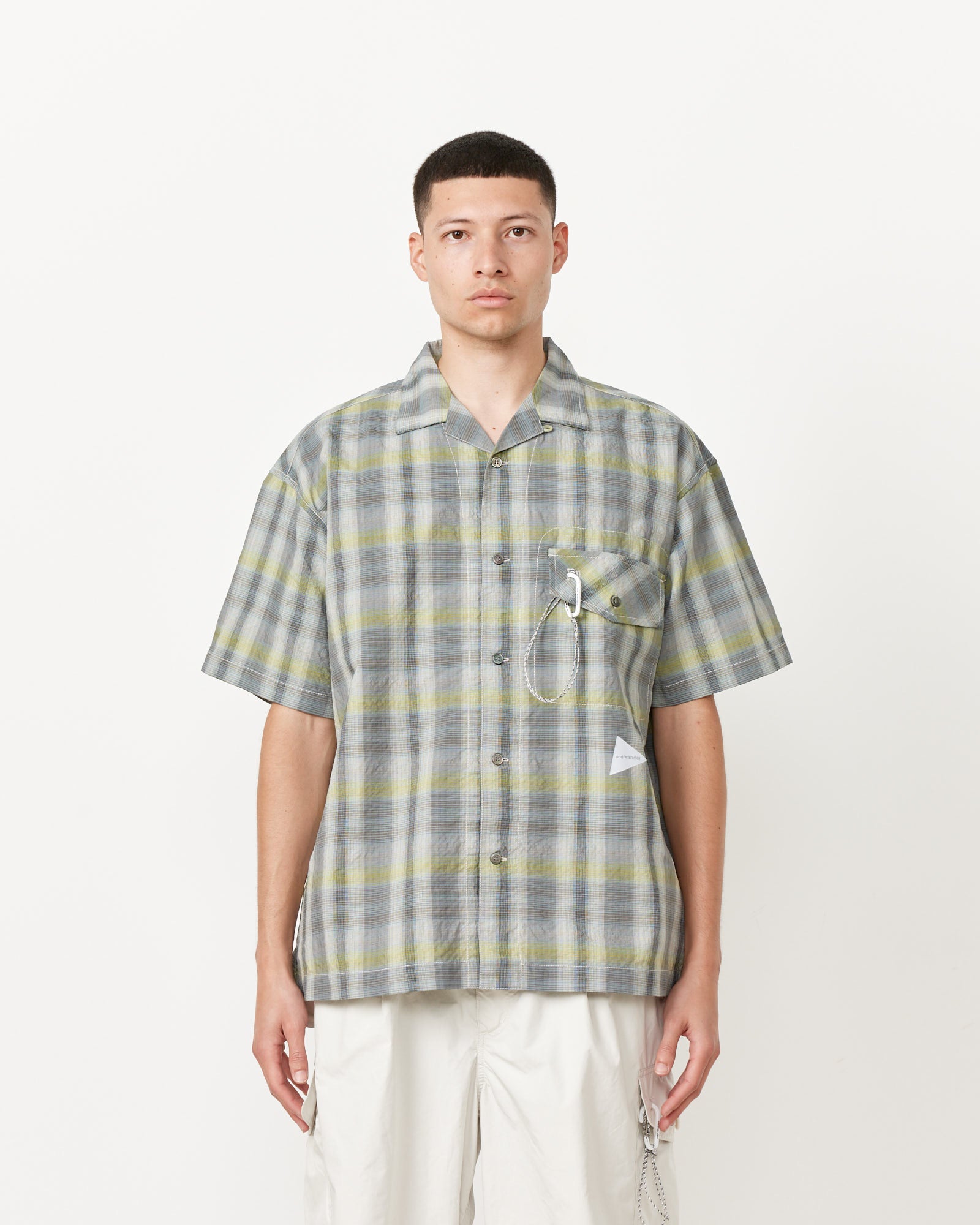 And Wander 52 Dry Check Open S/S Shirt Grey - Grey / XL (258244)