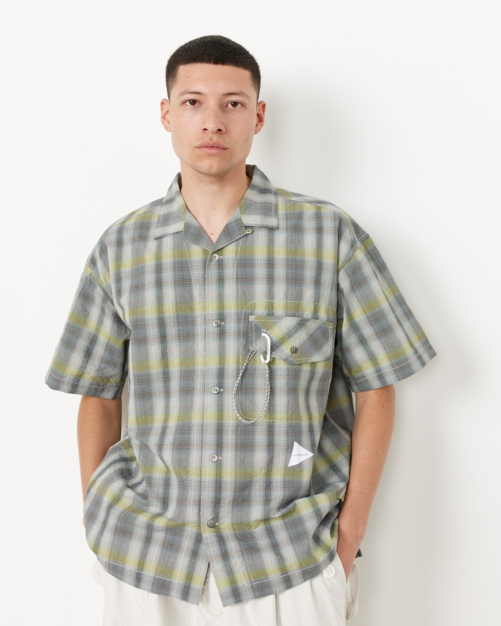 And Wander 52 Dry Check Open S/S Shirt Grey - Grey / XL (258244)