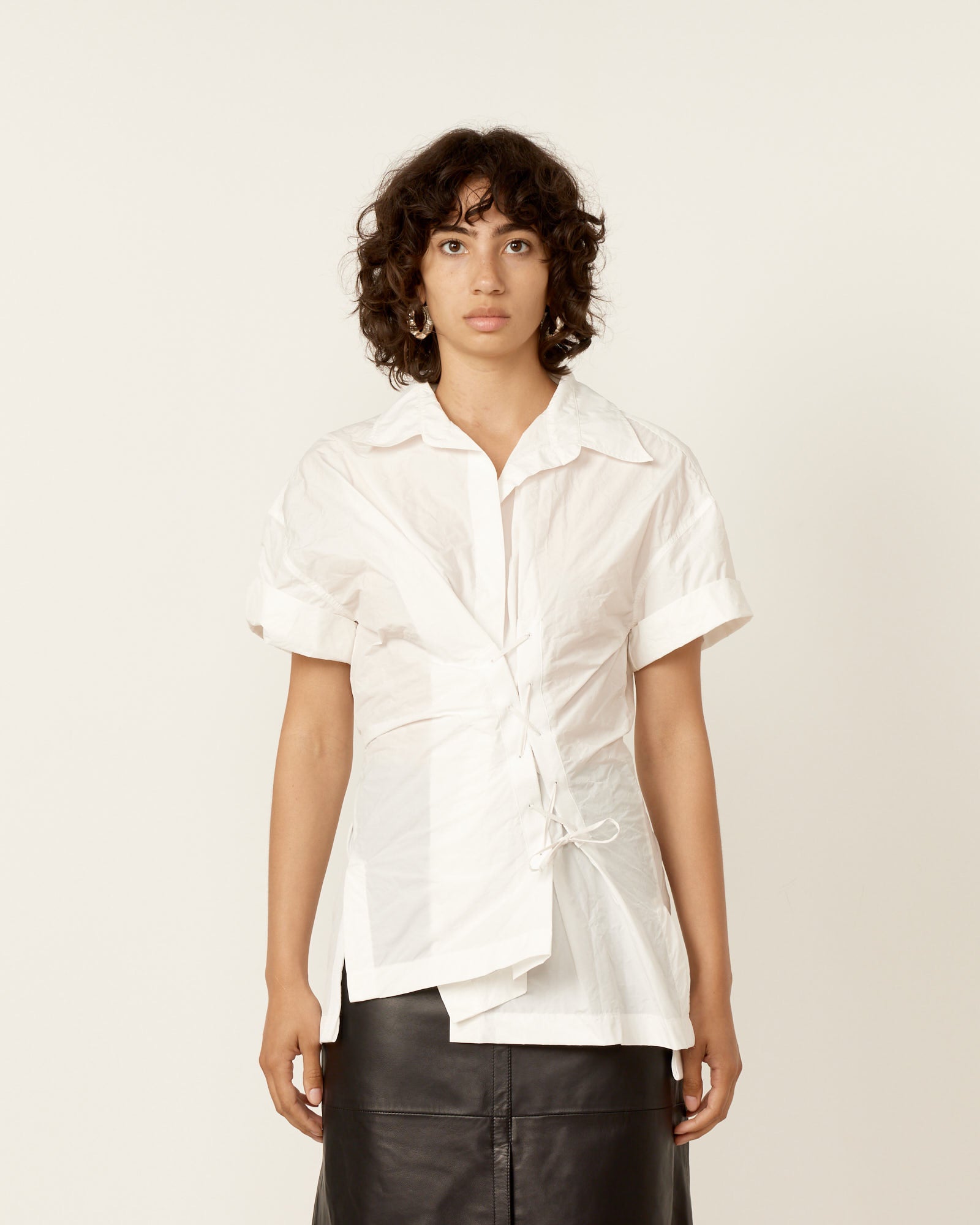 Click Drape Lace Up Shirt - White / 38 (259051)