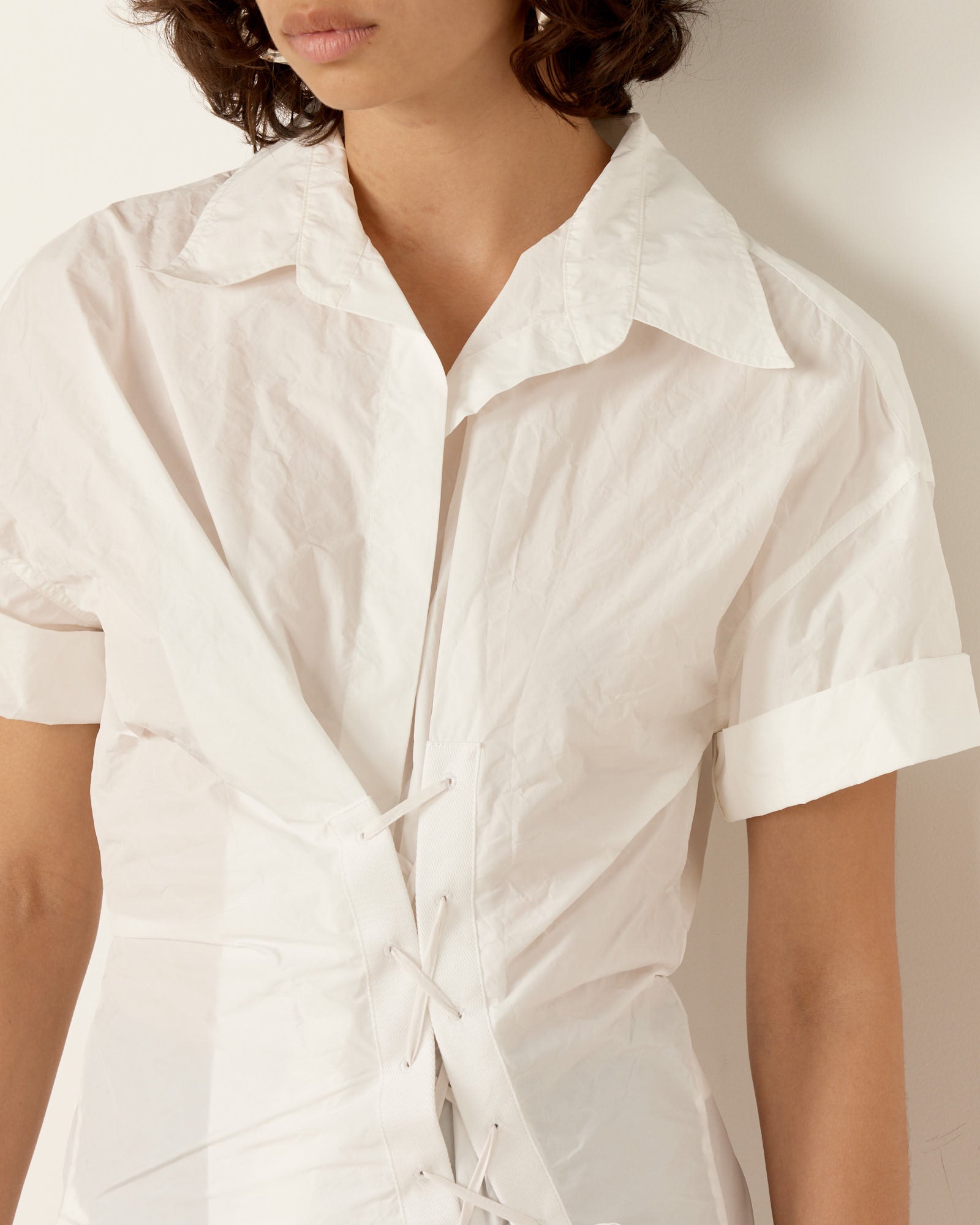 Click Drape Lace Up Shirt - White / 38 (259051)