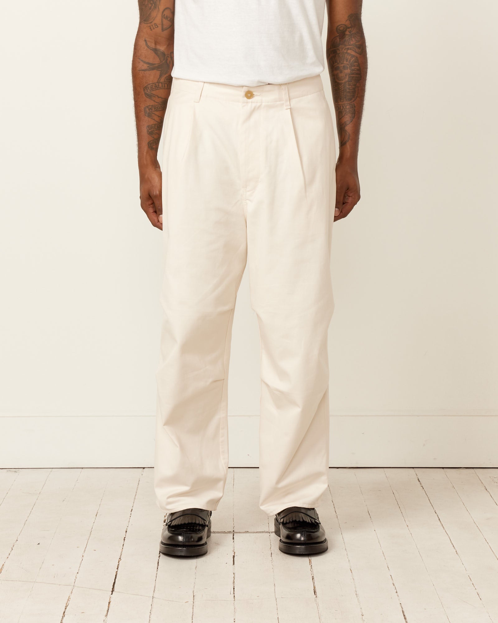 Still By Hand Selvedge Knee Tuck Pants Ecru - Ecru / 2 (259447)