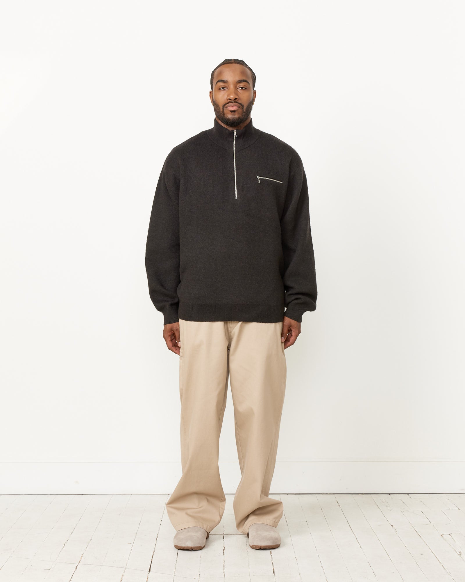 Stussy Half Zip Mock Neck Sweater Black - Black / L (259698)