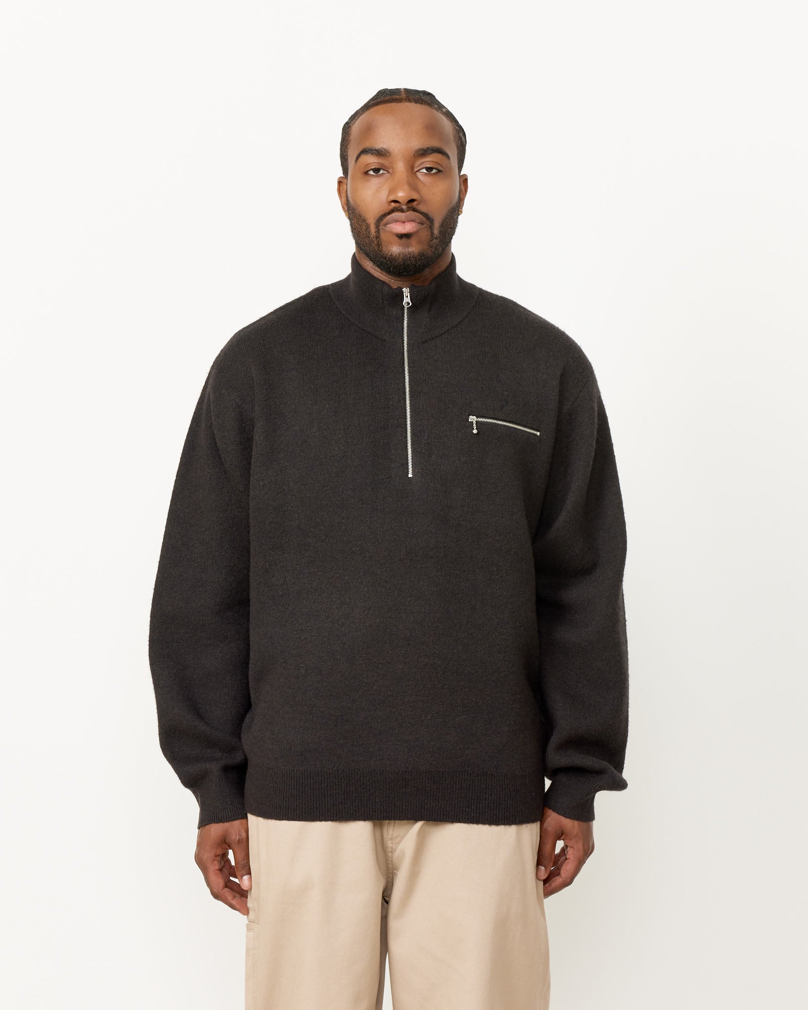 Stussy Half Zip Mock Neck Sweater Black - Black / L (259698)