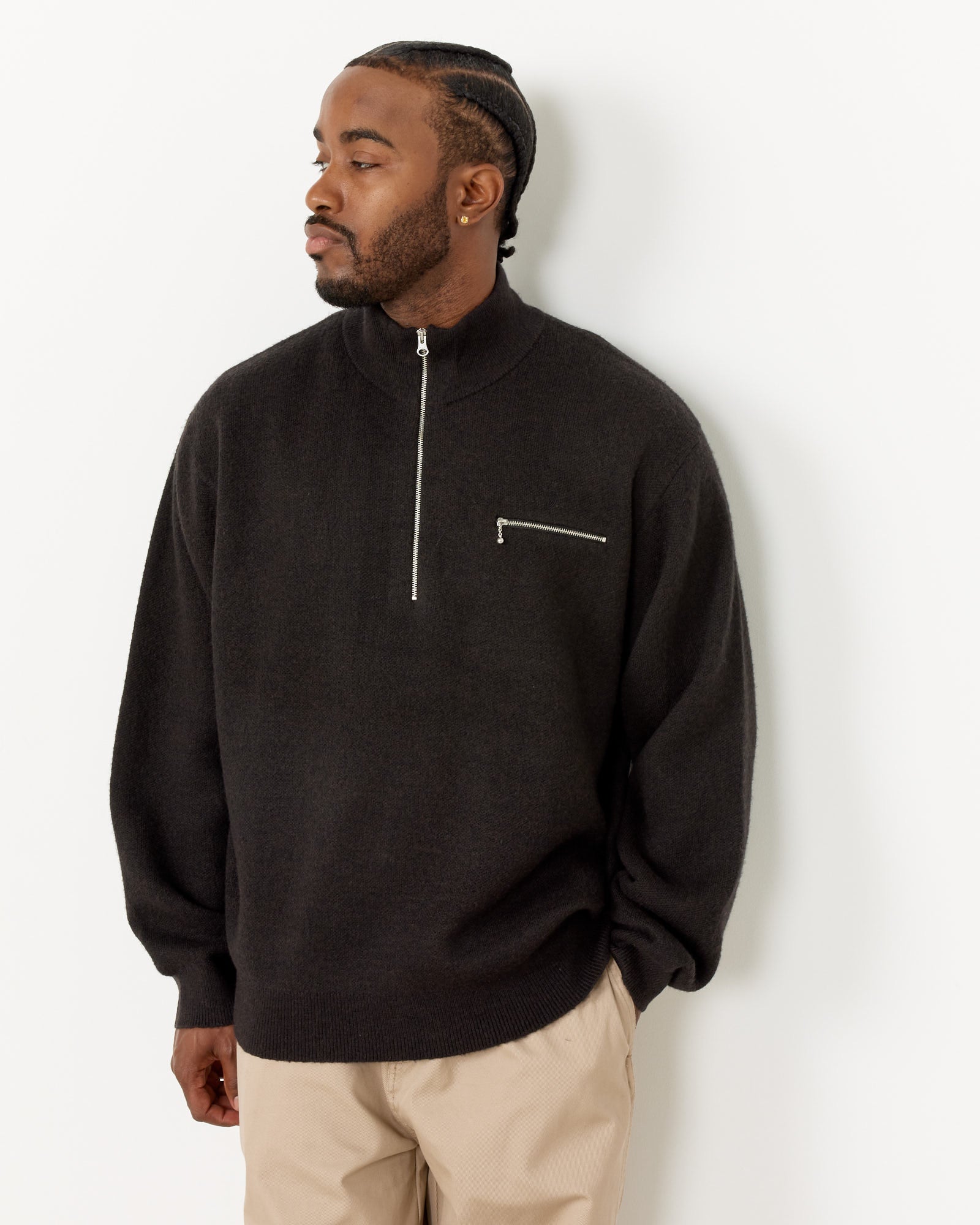 Stussy Half Zip Mock Neck Sweater Black - Black / L (259698)