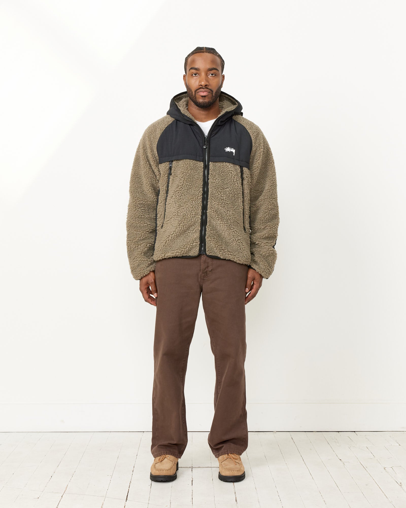 Stussy Sherpa Paneled Hooded Jacket Stone - Stone / L (259706)