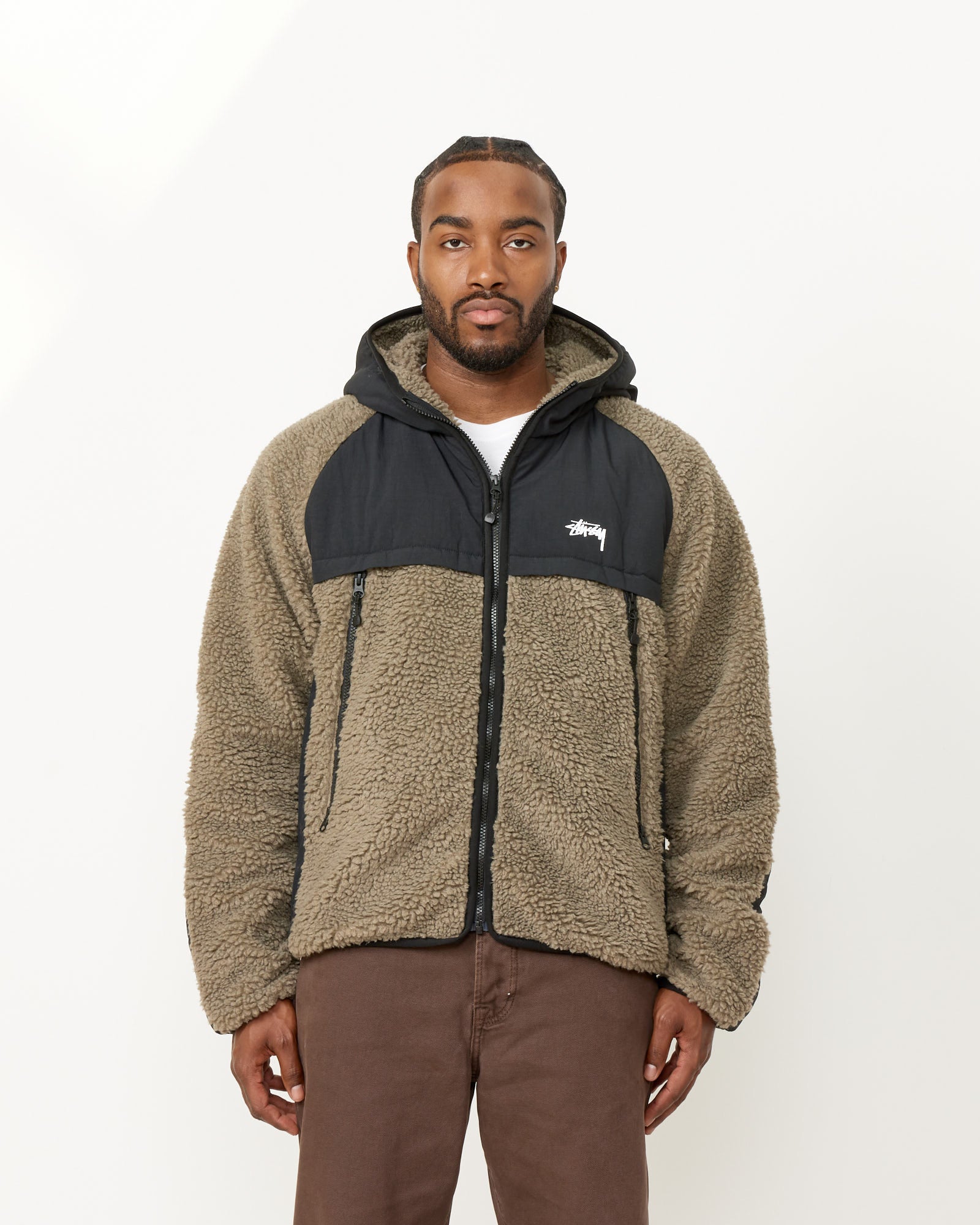 Stussy Sherpa Paneled Hooded Jacket Stone - Stone / L (259706)