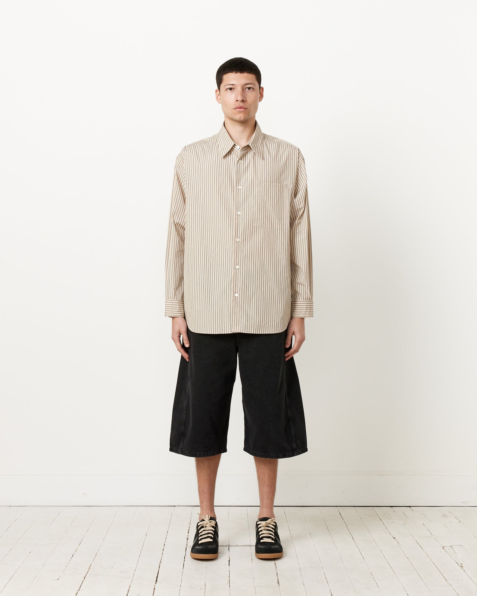 Lemaire Double Pocket L/S Shirt Mastic/Navy/White - Mastic/Navy/White / M (259773)