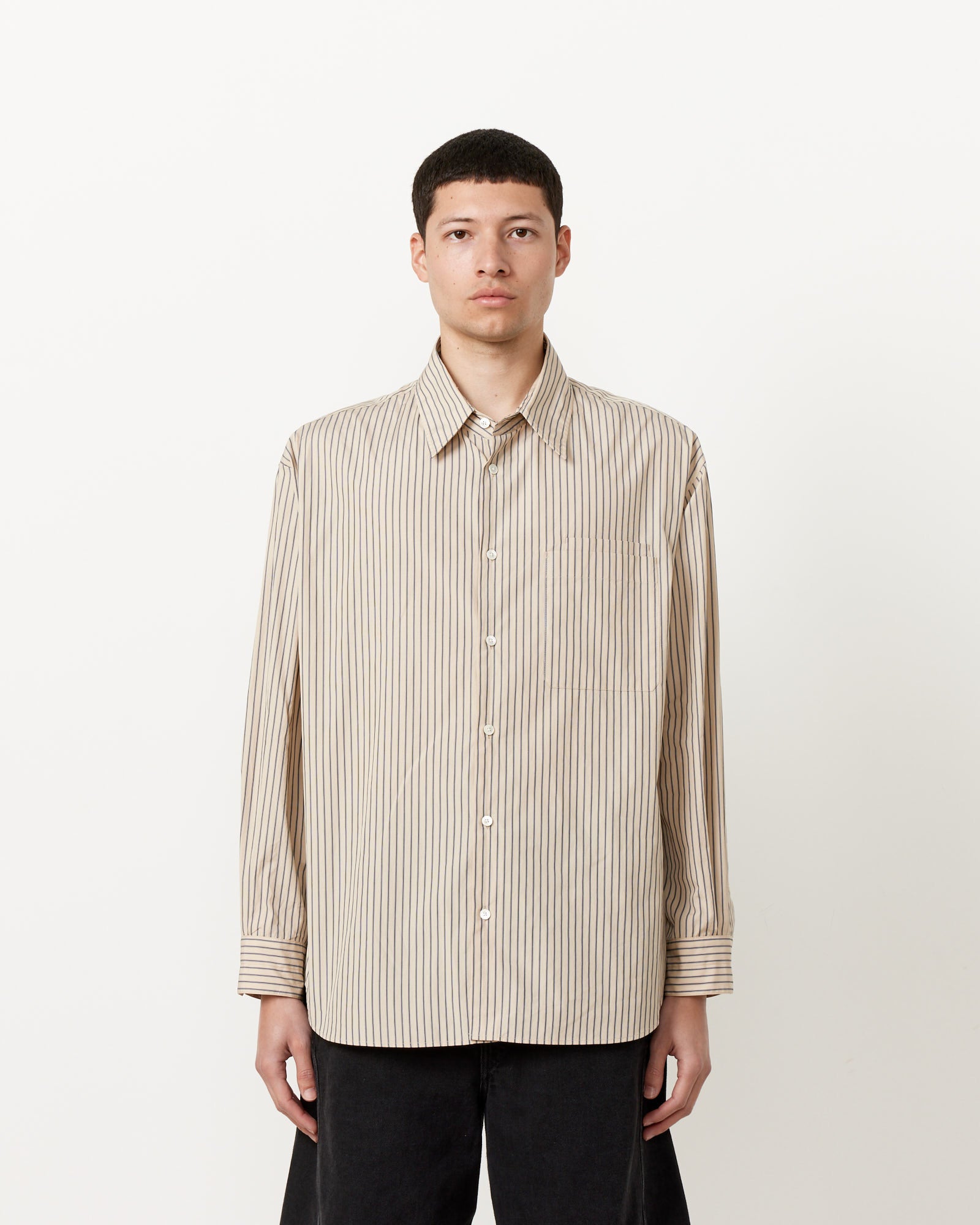 Lemaire Double Pocket L/S Shirt Mastic/Navy/White - Mastic/Navy/White / M (259773)