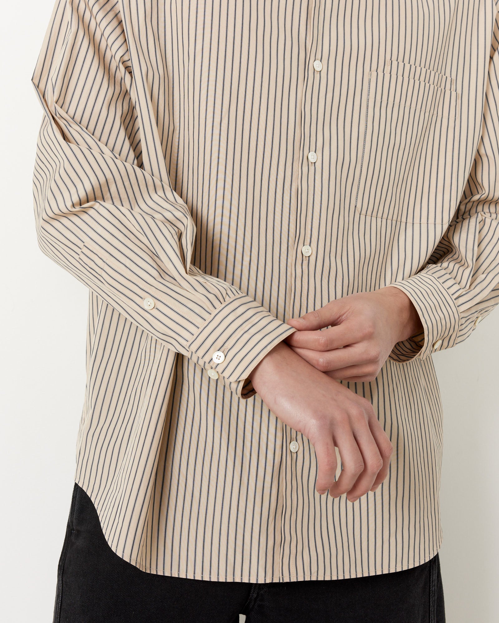 Lemaire Double Pocket L/S Shirt Mastic/Navy/White - Mastic/Navy/White / M (259773)