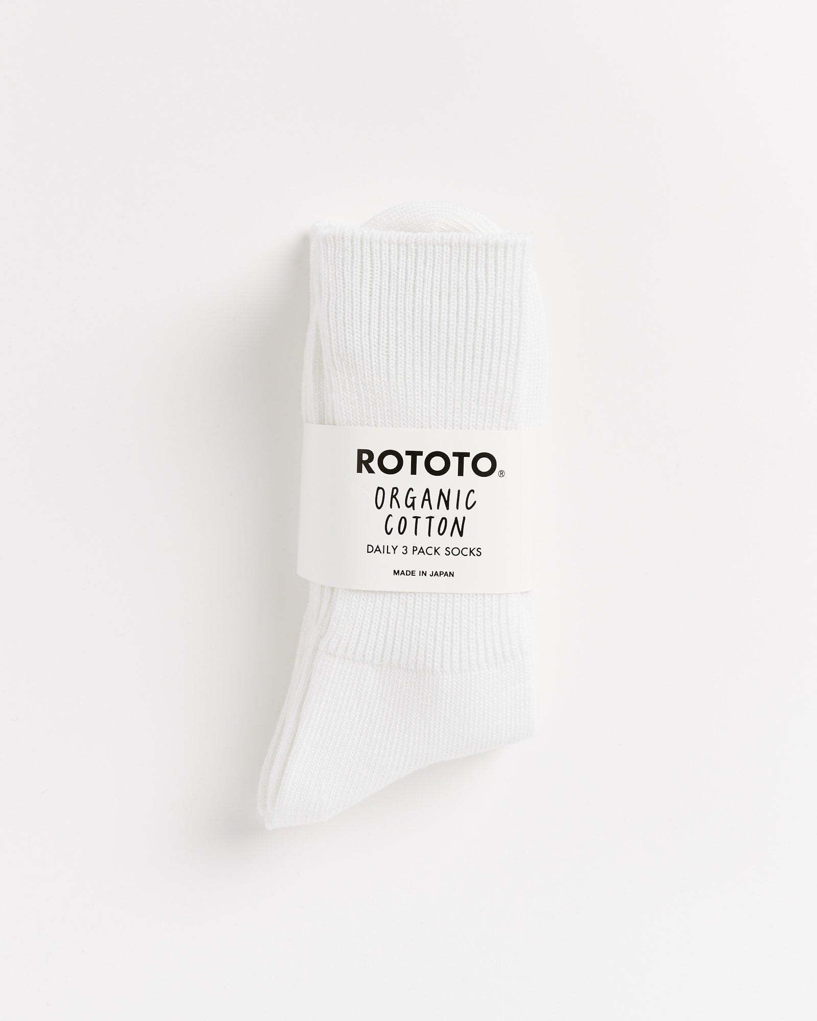 Rototo 1427 Daily 3 Pack Ribbed Crew Socks White - White / L (259806)