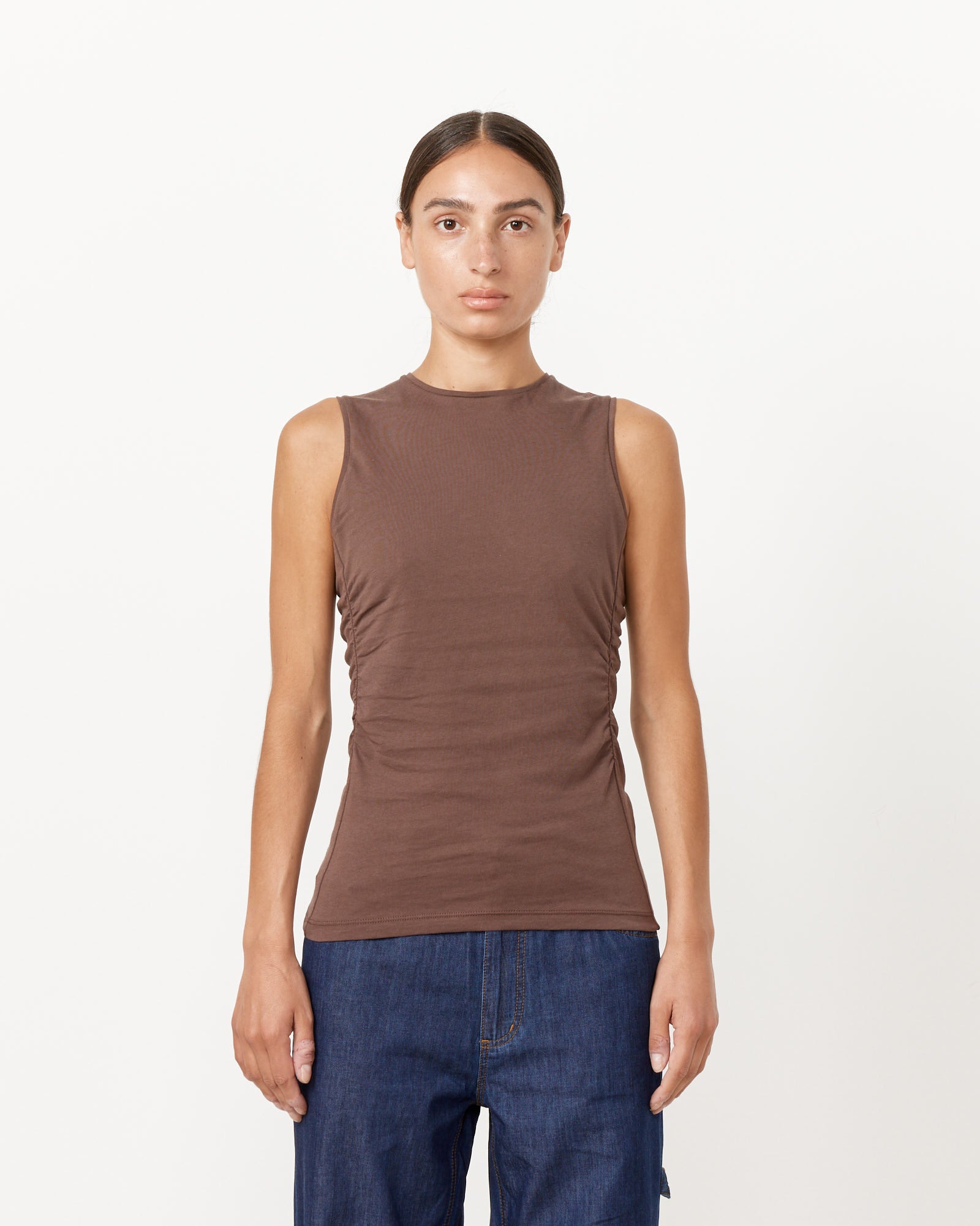 Shirred Crewneck Top in Cacao