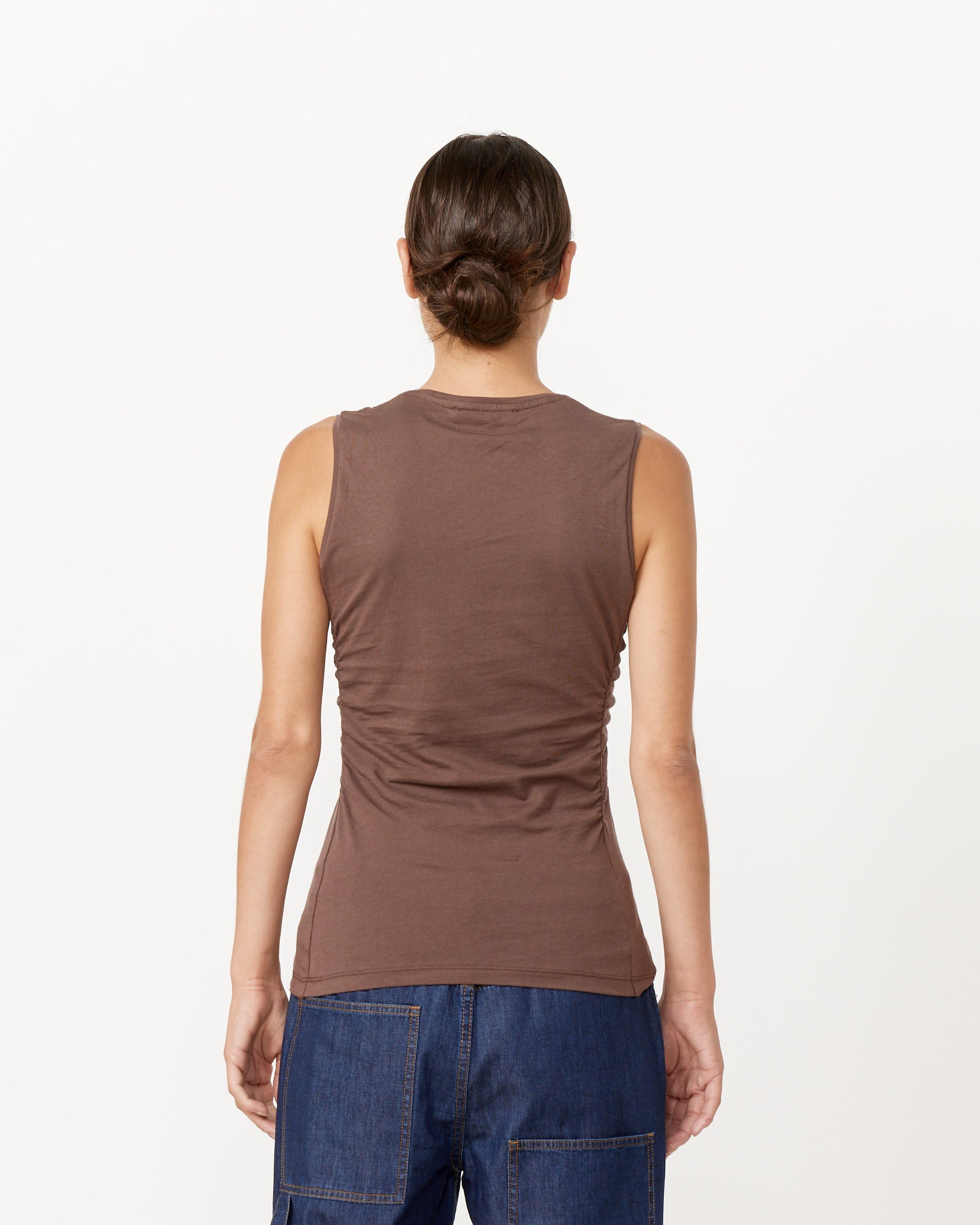 Shirred Crewneck Top in Cacao