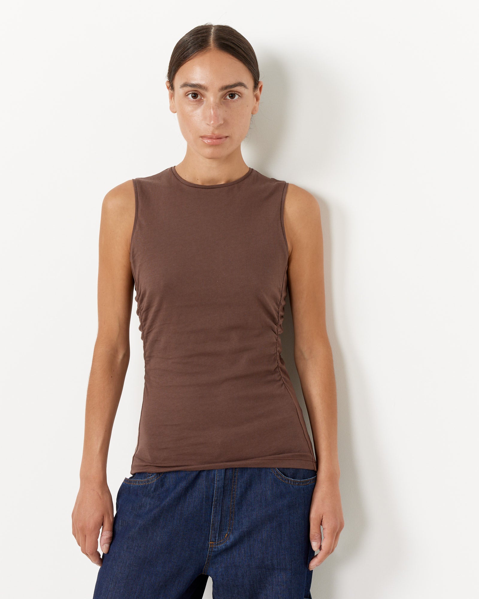 Shirred Crewneck Top in Cacao