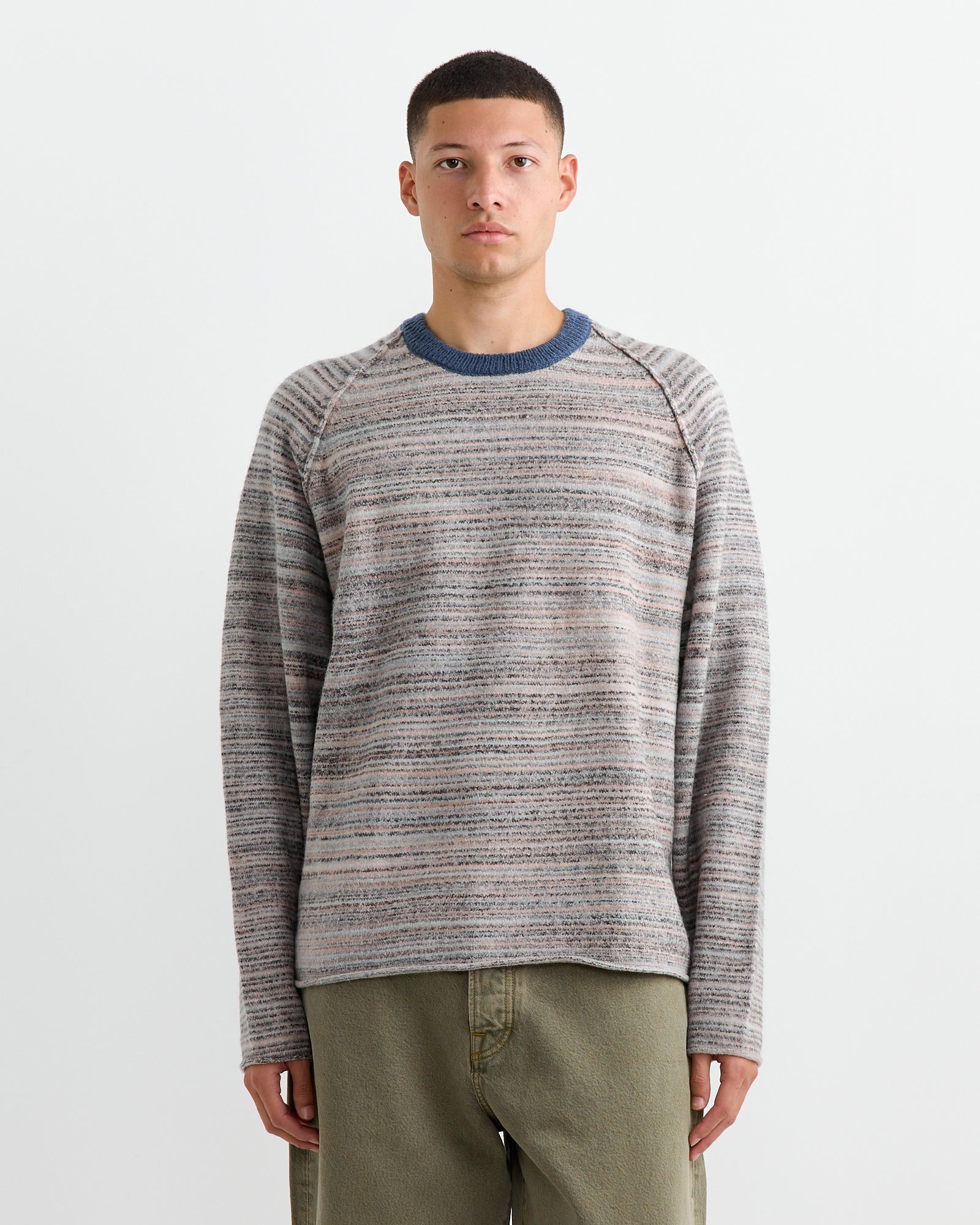 Stussy Textured Contrast Collar Crewneck Grey Multi - Grey Multi / L (260813)